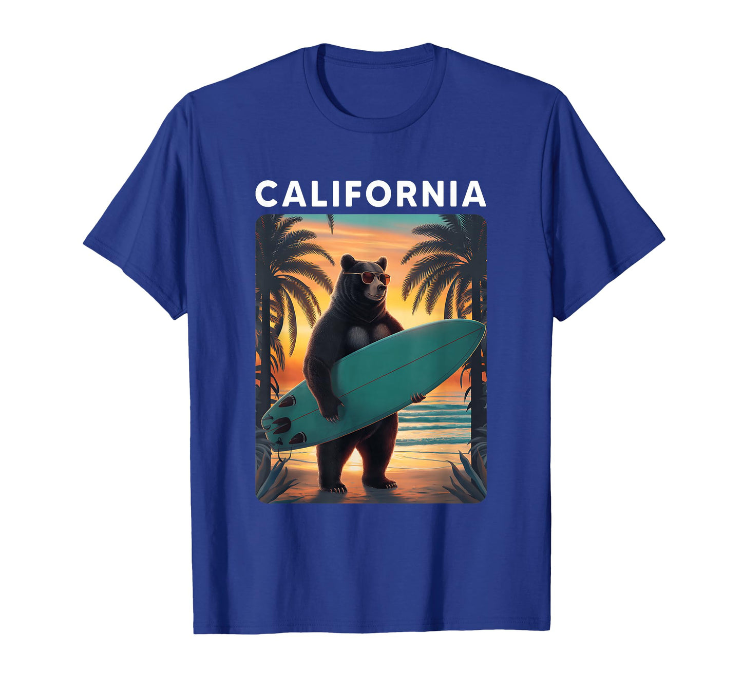 California Cool Republic Bear Surfing Beach California Retro T-Shirt