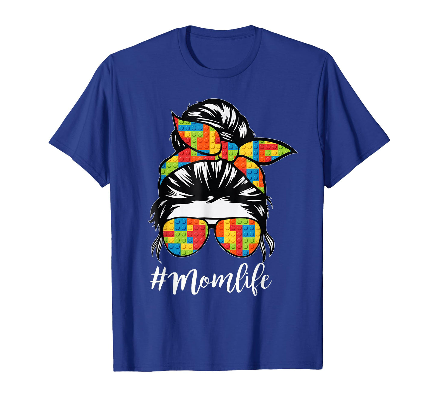 Building Block Messy Bun Mom Life Master Builder Mothers Day T-Shirt