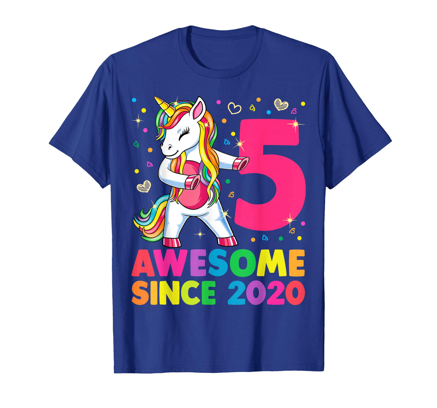 5 Years Old Unicorn Flossing 5th Birthday Girl Unicorn Party T-Shirt