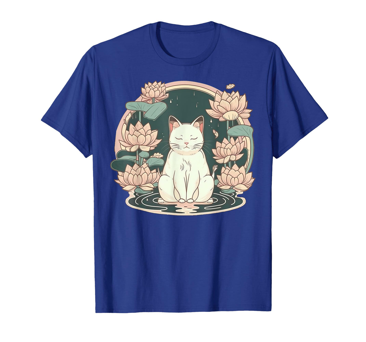 Yoga Meditation Spiritual Zen Lotus Cat on Lotus Flower T-Shirt