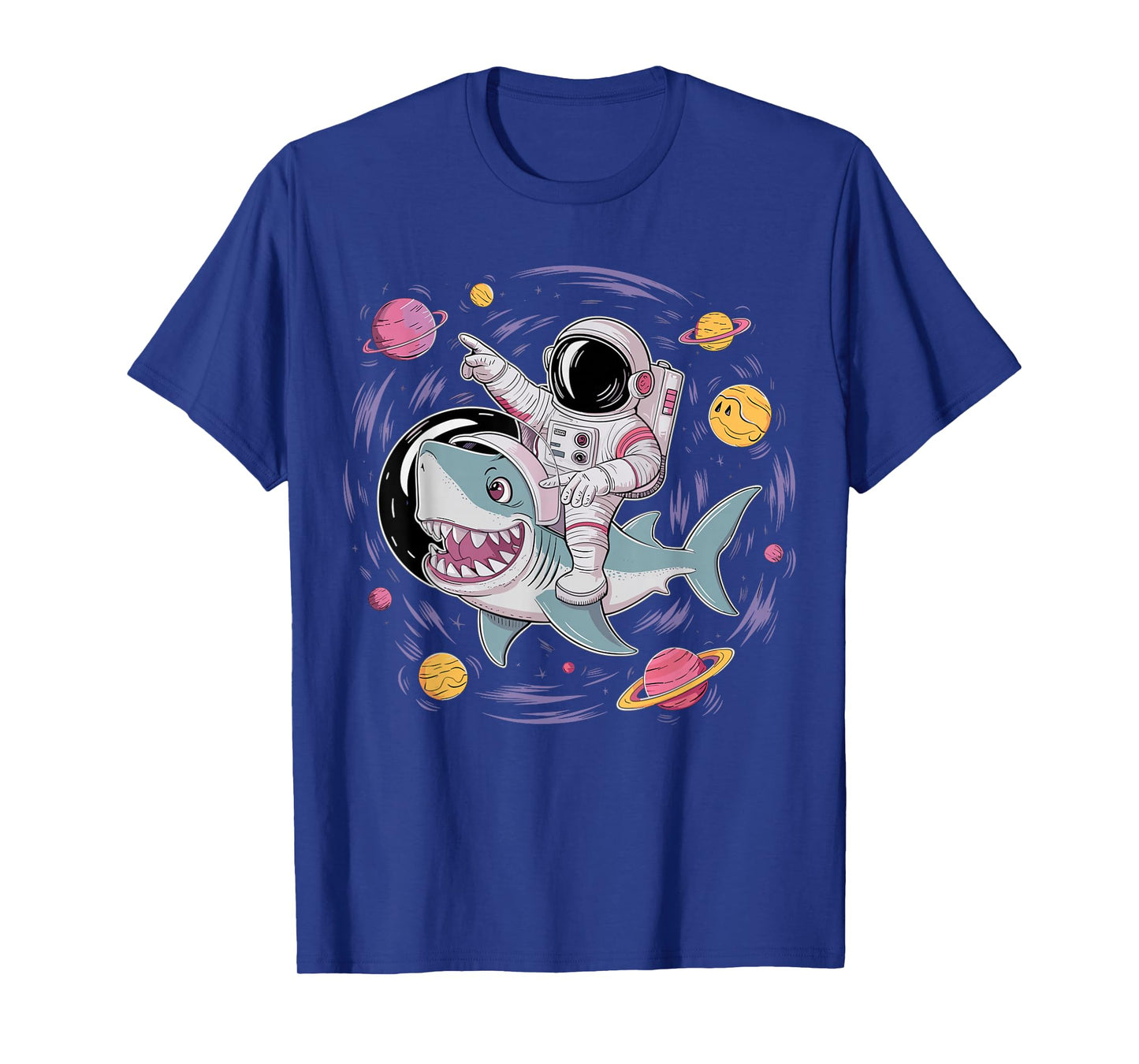 Astronaut Riding Shark Birthday Party in Outer Space T-Shirt