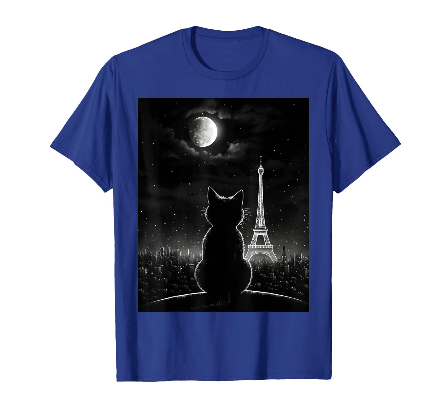 Aesthetic Black Cat Star Night Eiffel Tower In Paris T-Shirt