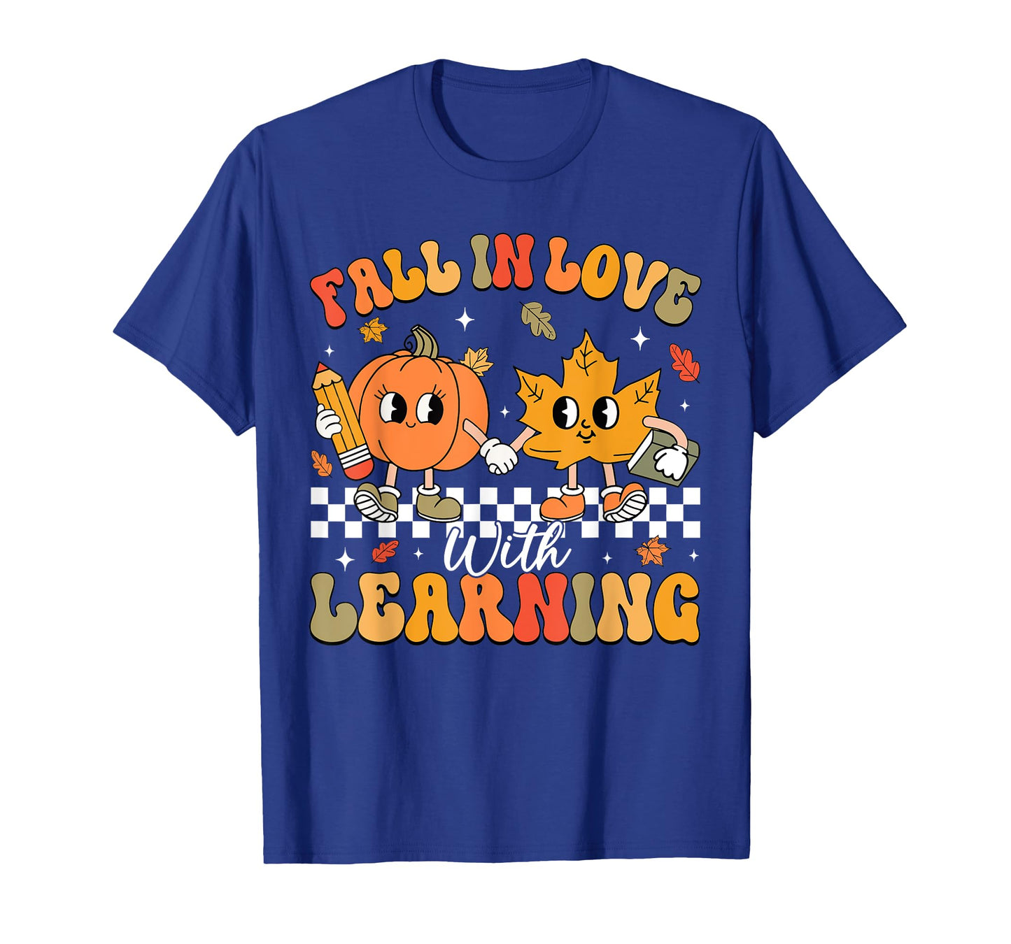 Retro Fall In Love With Learning Autumn Pumpkin Teacher T-Shirt