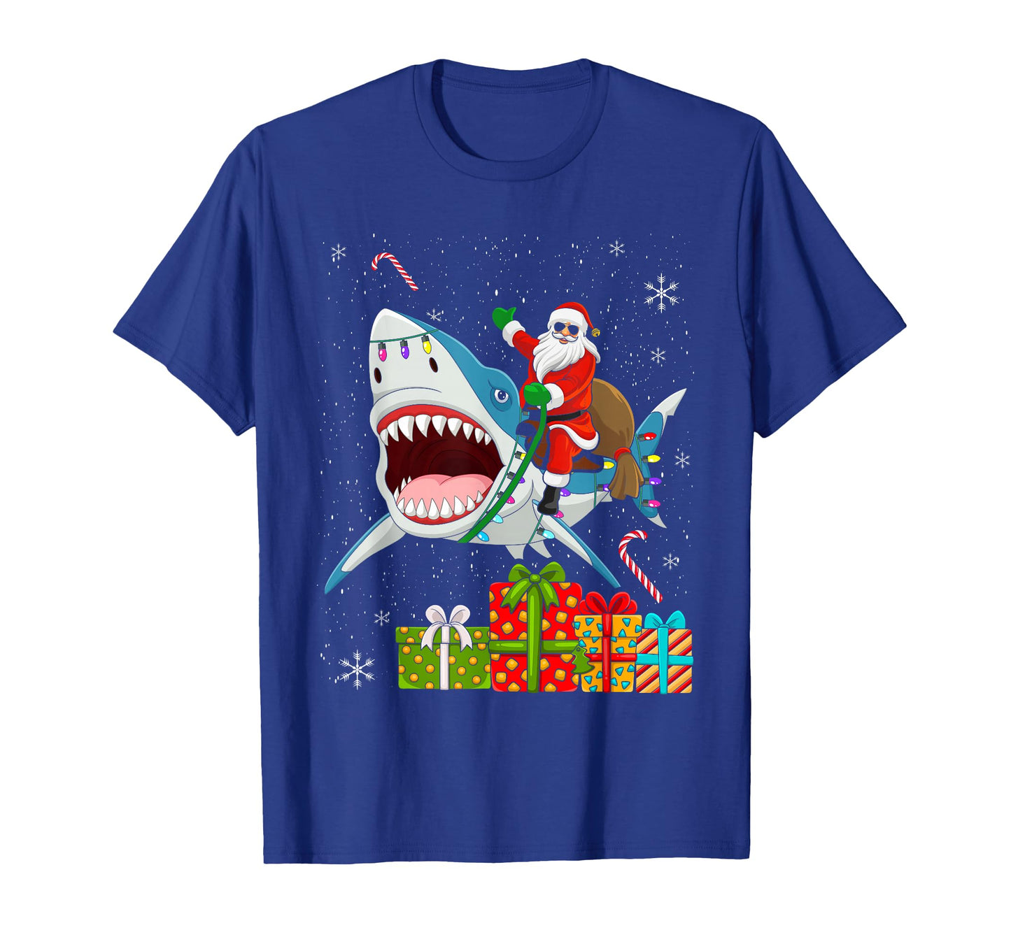 Santa Riding Shark Christmas Pajama Cute Ocean Animal X-Mas T-Shirt