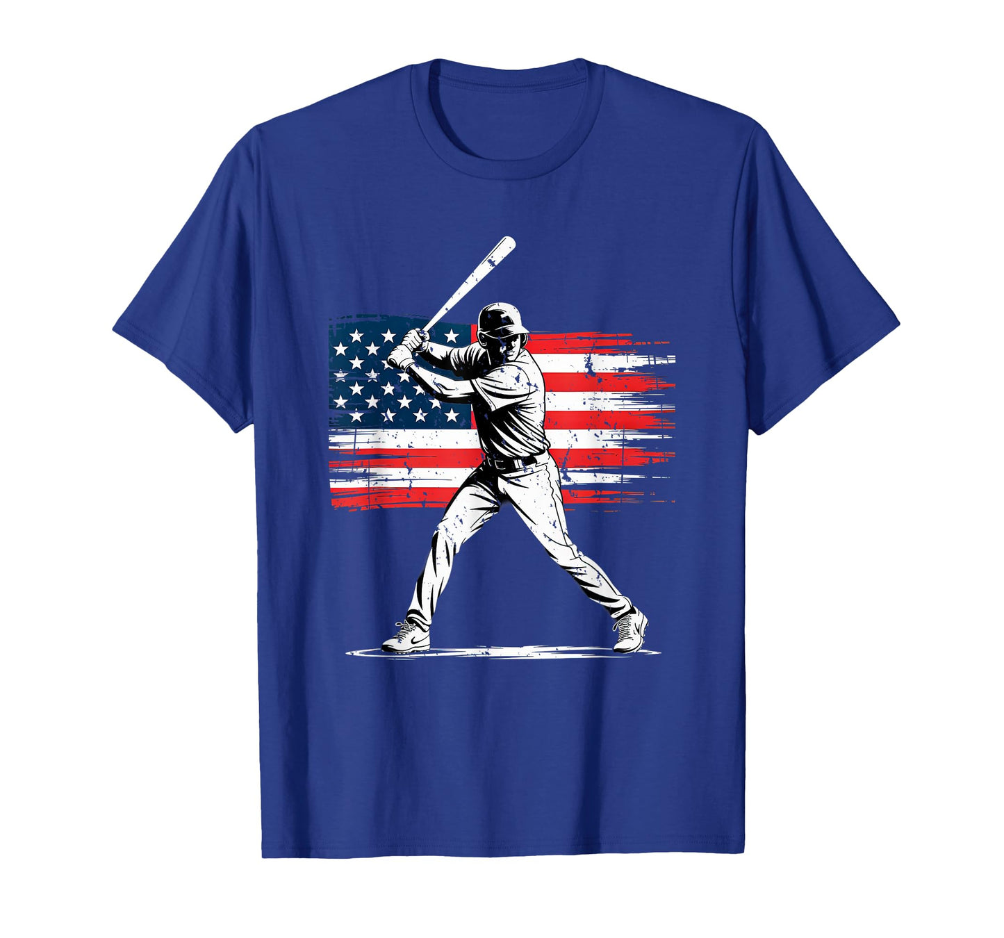 Baseball Player Silhouette with Distressed American Flag T-Shirt