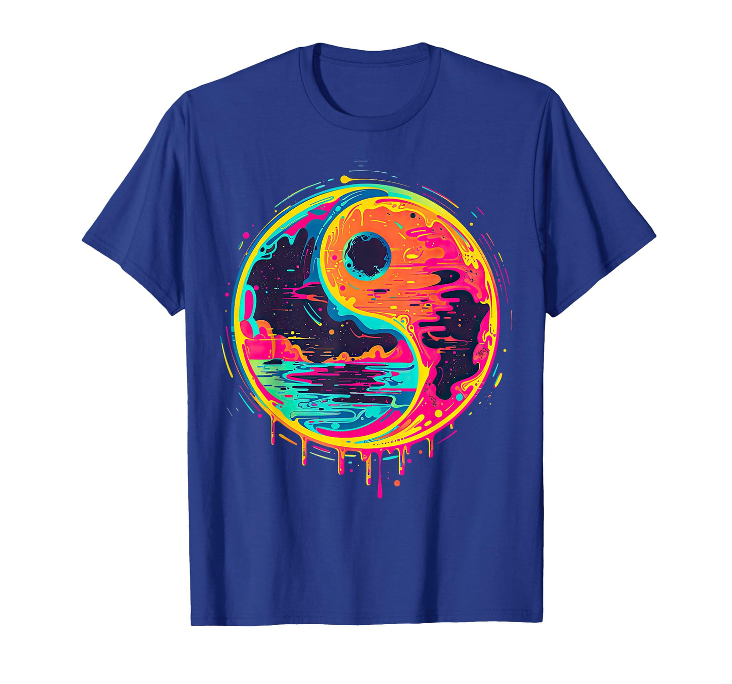 Trippy Yin Yang Zen Cosmic Yoga Design Vaporwave Psychedelic Rave Art Unisex-Adults T-Shirt - Black - Small - Short Sleeve