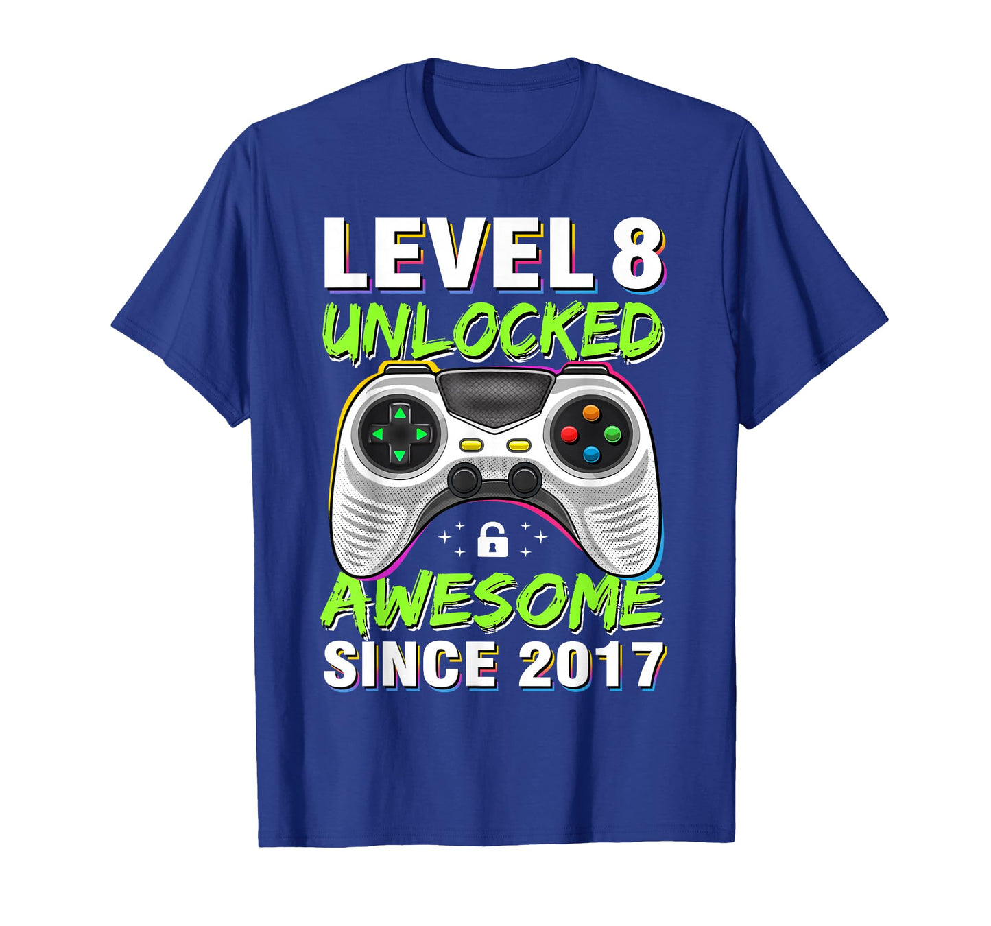 Level 8 Unlocked Awesome Since 2017 8th Birthday Gaming Boys T-Shirt