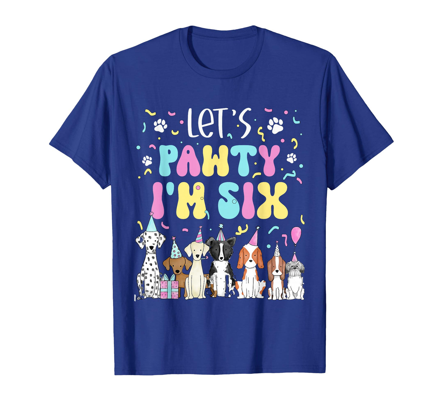 Kids Lets Pawty I'm Six Pet Puppy Dog Theme Birthday Party T-Shirt