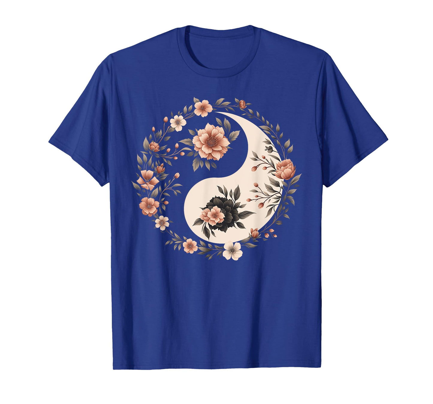 Cool Yin and Yang Symbol Floral Art Style Men Women T-Shirt