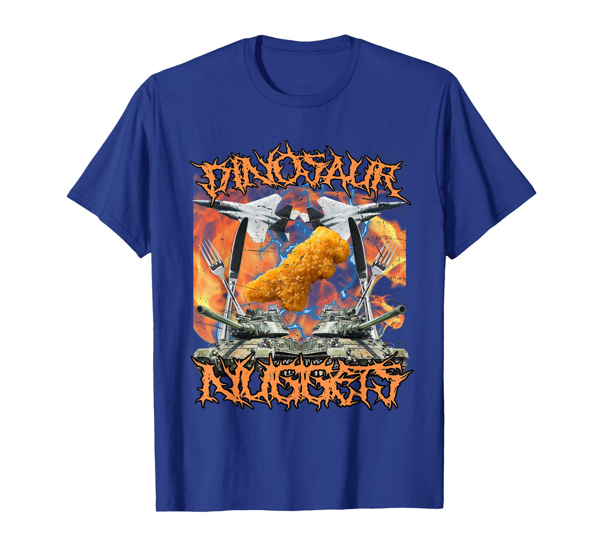 Funny Dinosaur Chicken Nugget Bootleg Hardcore Flames Meme T-Shirt