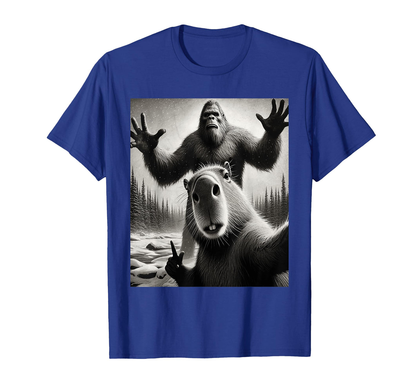 Funny Selfie Capybara Finds Bigfoot Sasquatch Photo T-Shirt