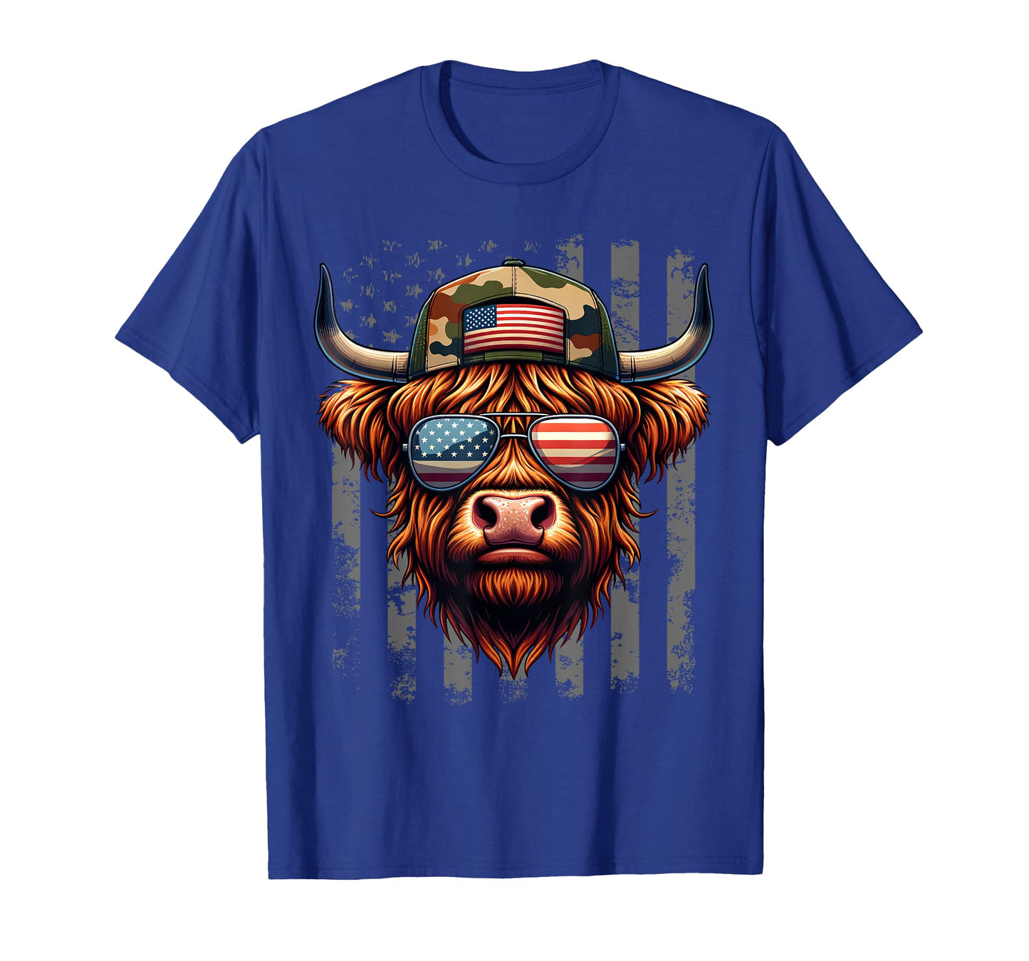 Highland Cow 4th July USA Flag Dad Father America Men Boys T-Shirt