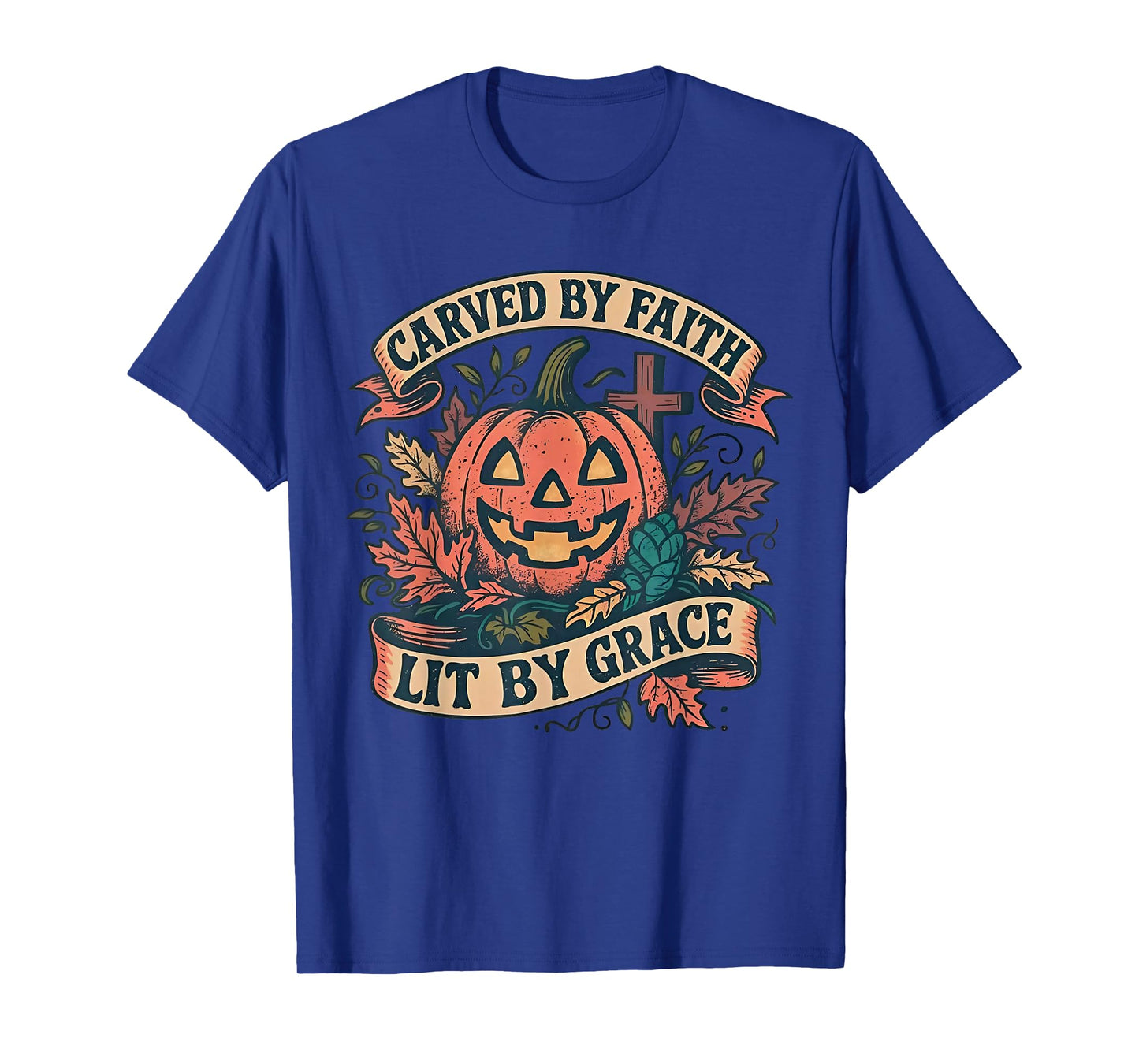 Vintage Carved by Faith Lit by Grace Boho Floral Pumpkin T-Shirt