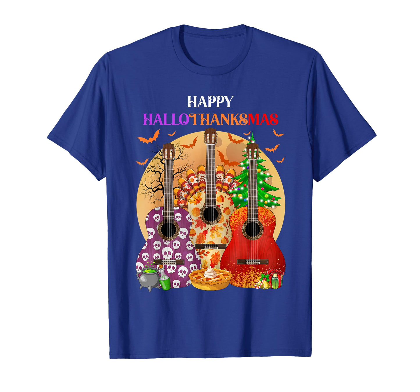 Happy HalloThanksMas Guitar Halloween Thanksgiving Christmas T-Shirt