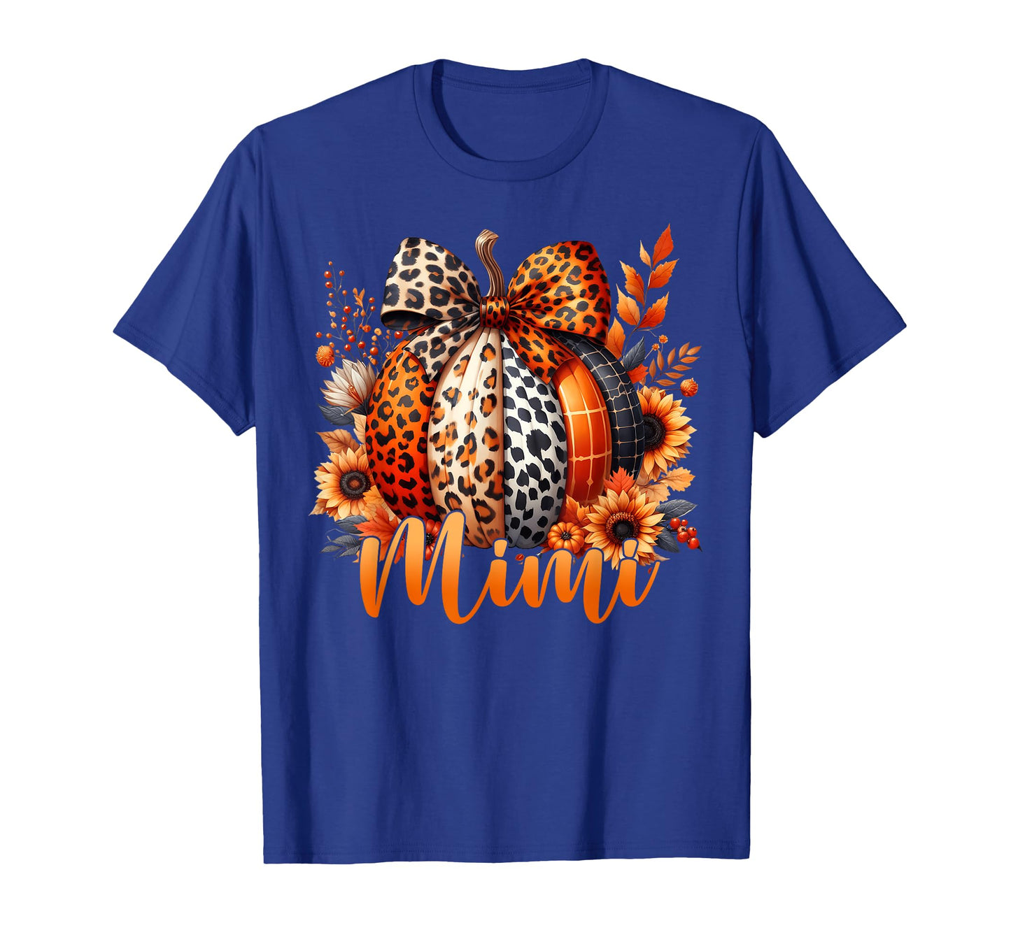 Mimi Thanksgiving Leopard Pumpkin Sunflower Coquette Bow T-Shirt