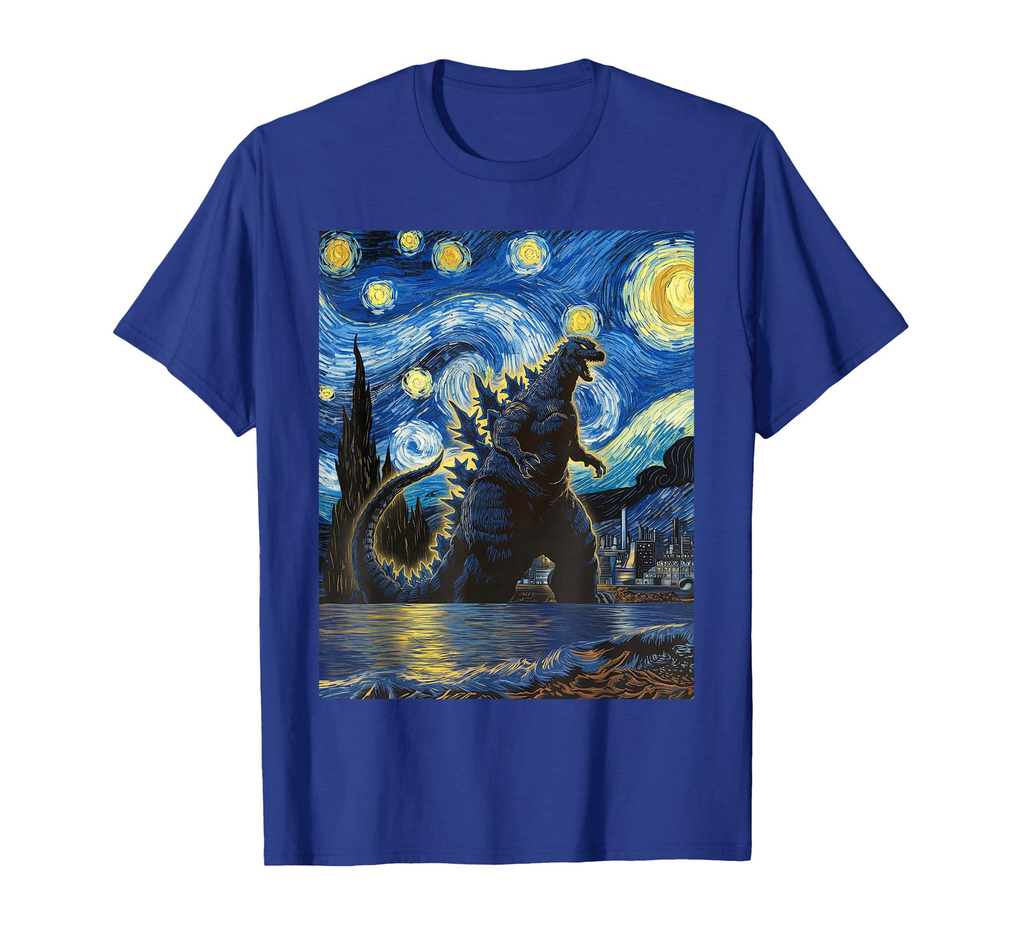Vintage Japanese Monster Kaiju in Van Gogh Starry Night Art T-Shirt