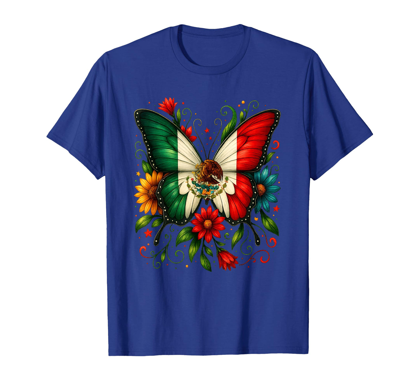 Mexico Flag Butterfly Flowers Mexican Independence Day Kids T-Shirt