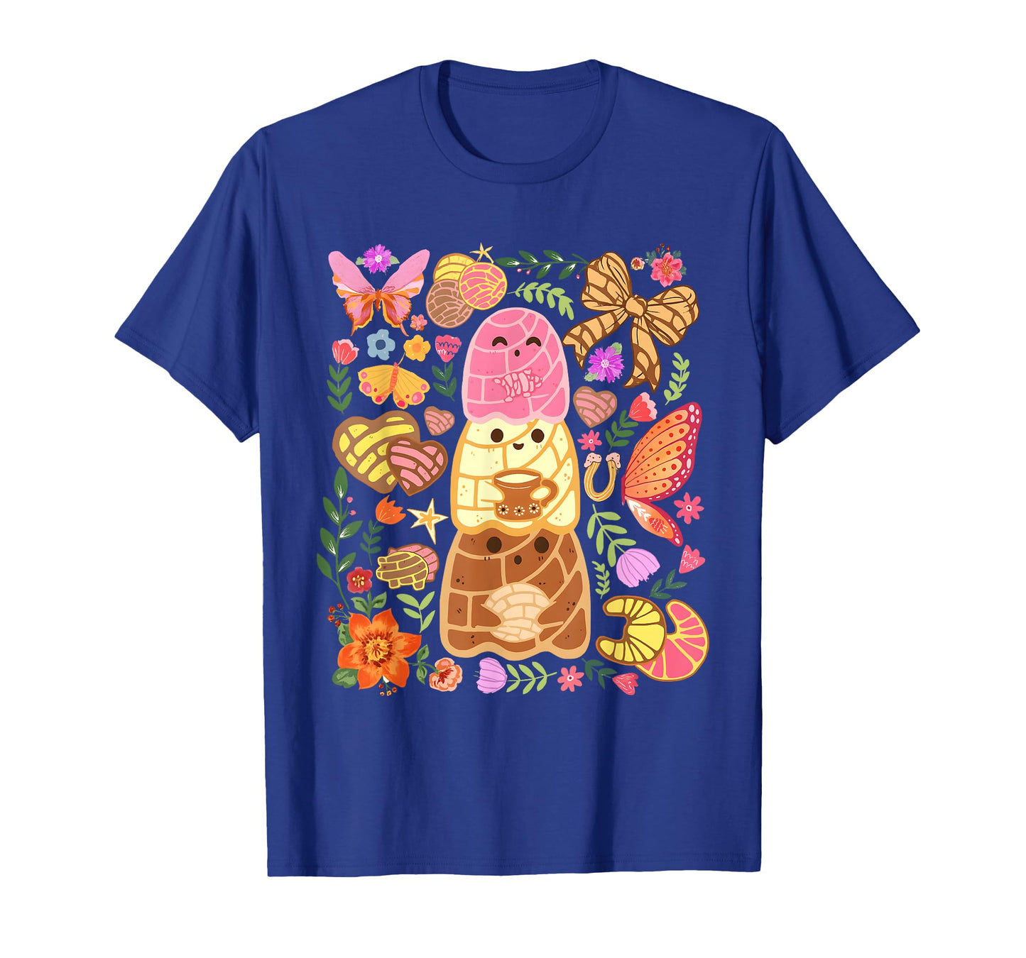 Cute Concha Bread with Butterflies and Flowers Kawaii T-Shirt