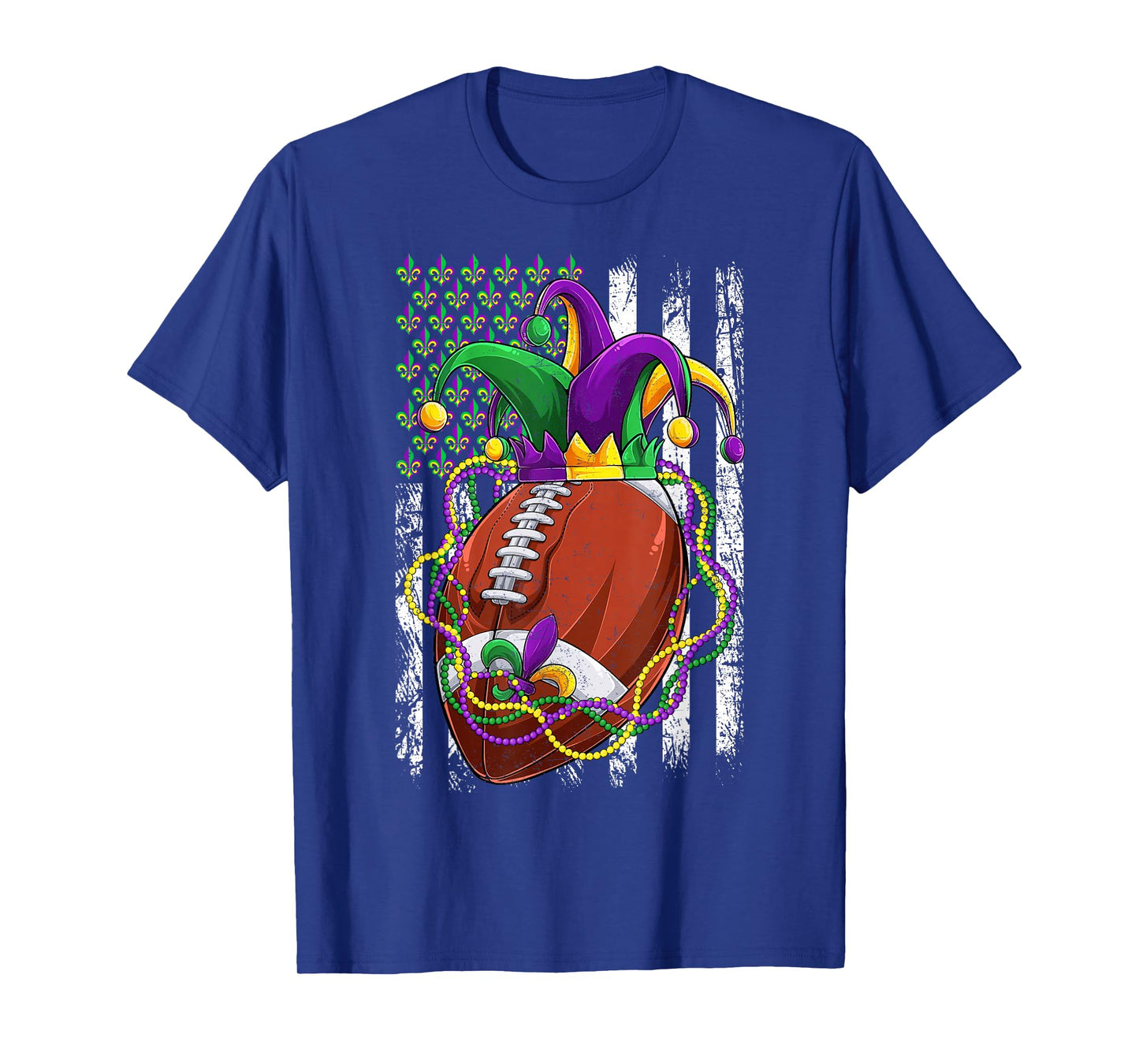 Funny Football With Jester Hat & Beads USA Flag Mardi Gras T-Shirt