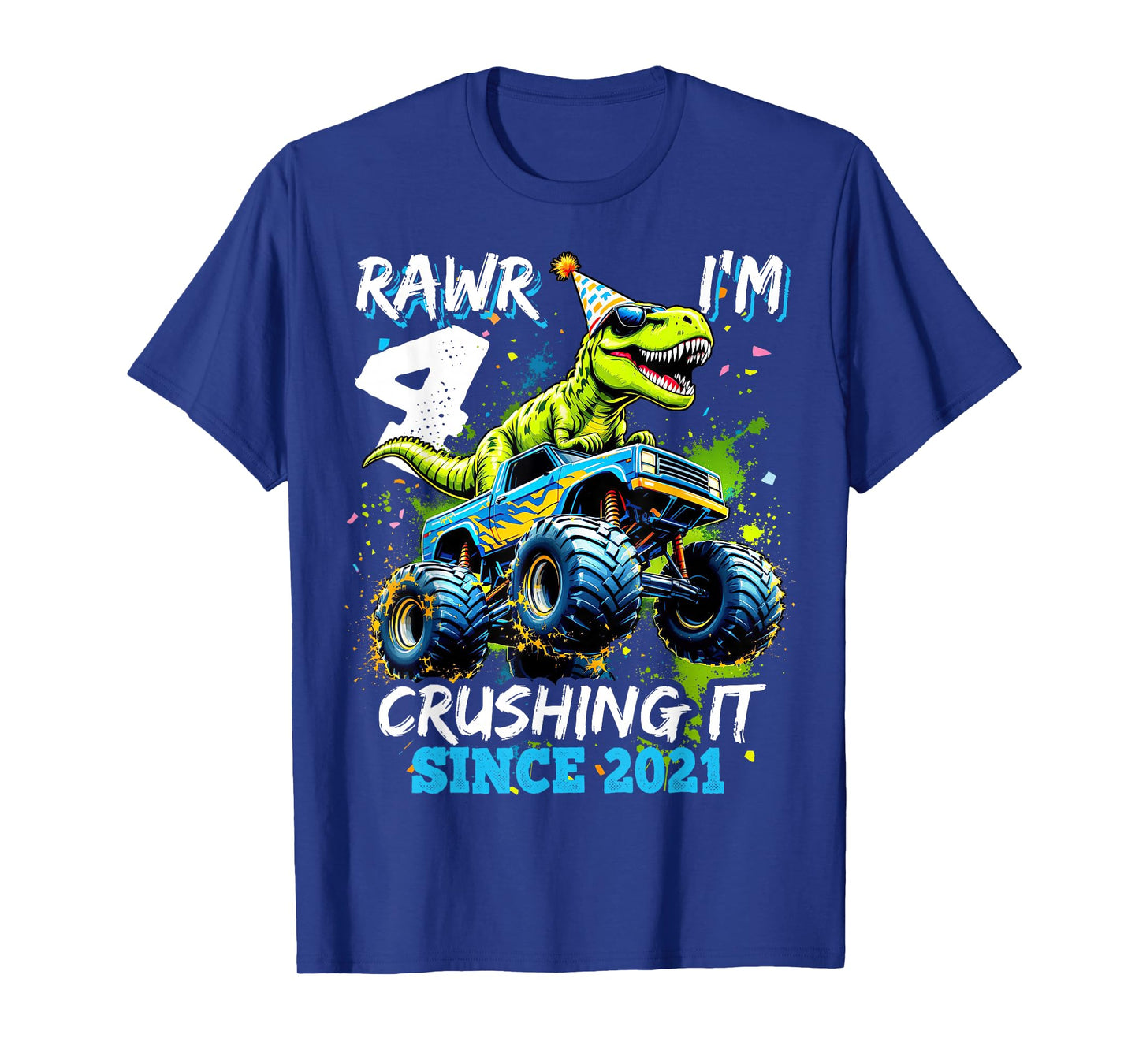 4th Birthday Monster Truck Dinosaur Party Boys Rawr I'm 4 T-Shirt