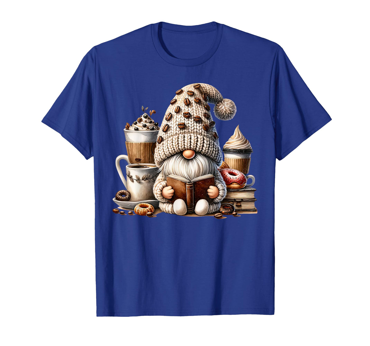 Vintage Cute Gnome Reading Book Coffee Latte Men Women Kids T-Shirt