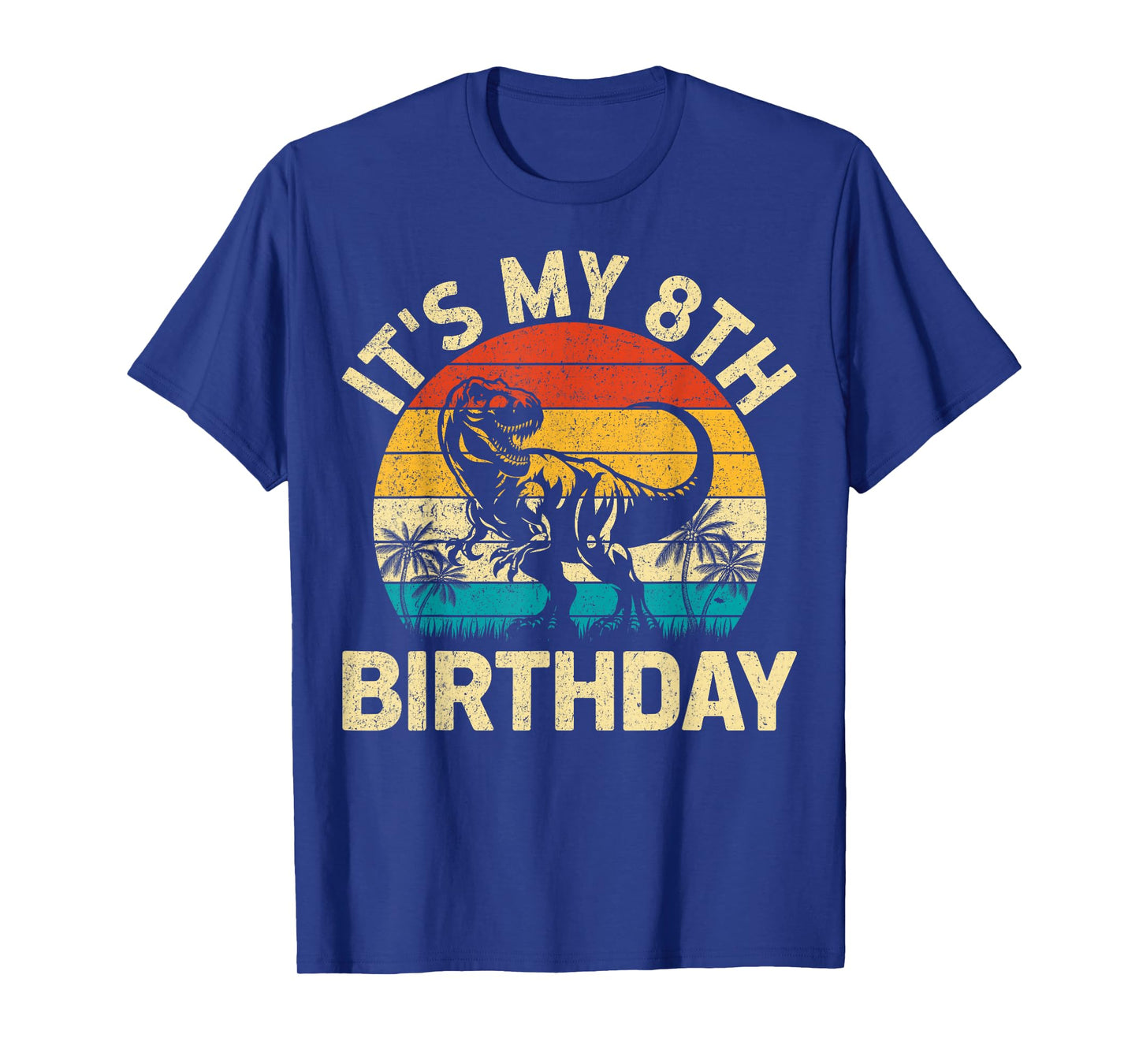 It's My 8th Birthday Dinosaur Lover Kids 8 Years Old Retro T-Shirt