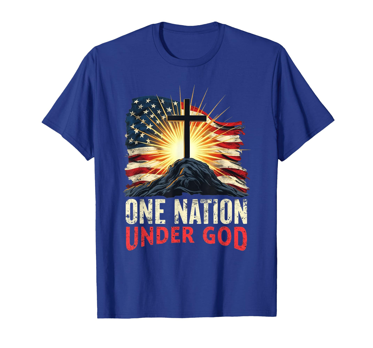 American Flag Cross Sunrise Patriotic Christian Faith Retro T-Shirt