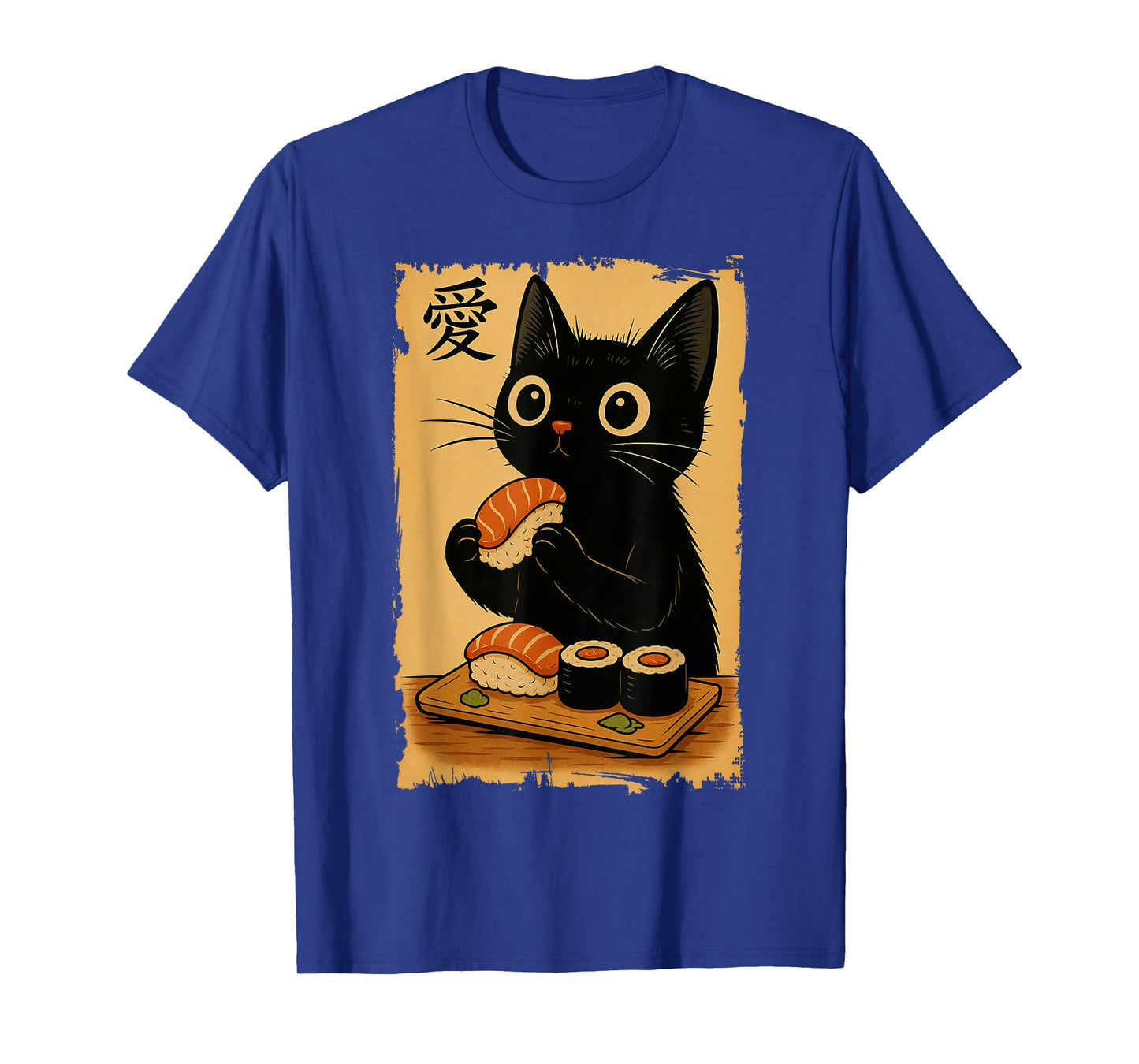 Cute Kawaii Black Cat Eating Sushi Funny Japanese Black Cat T-Shirt