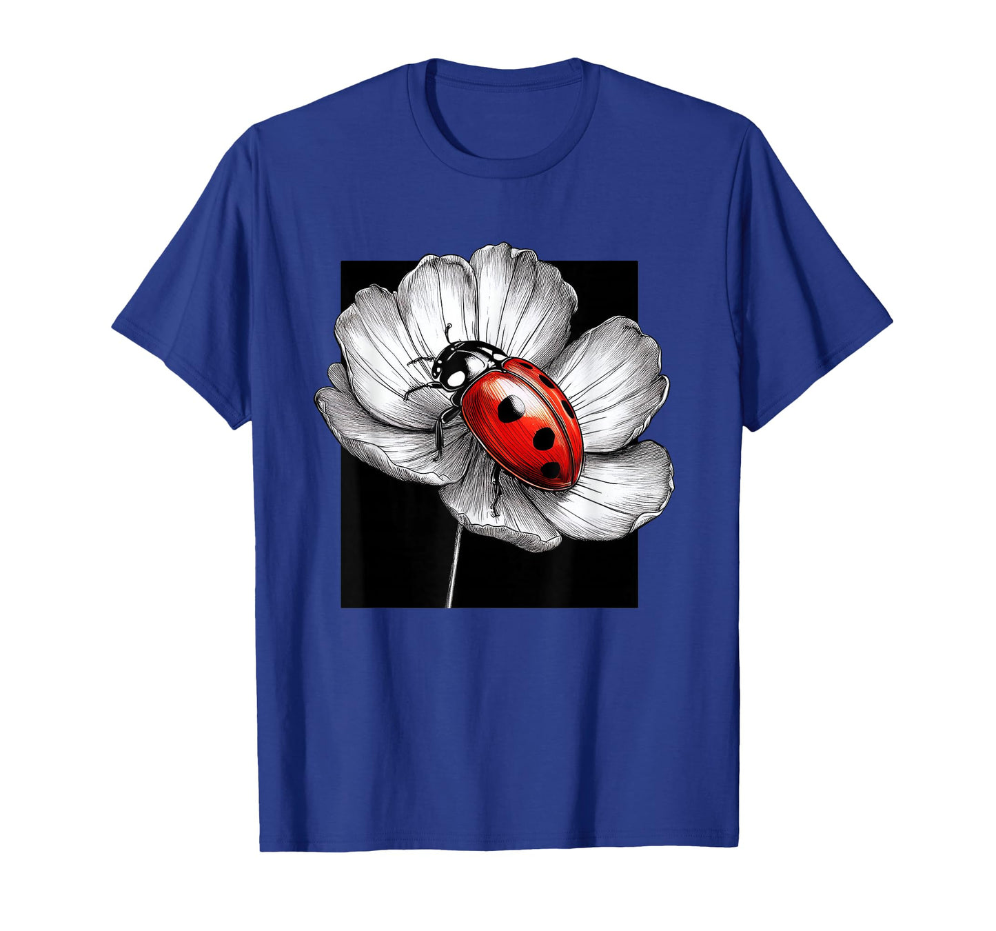 Ladybug & Flowers Print Top, Cute Casual Summer T-Shirt