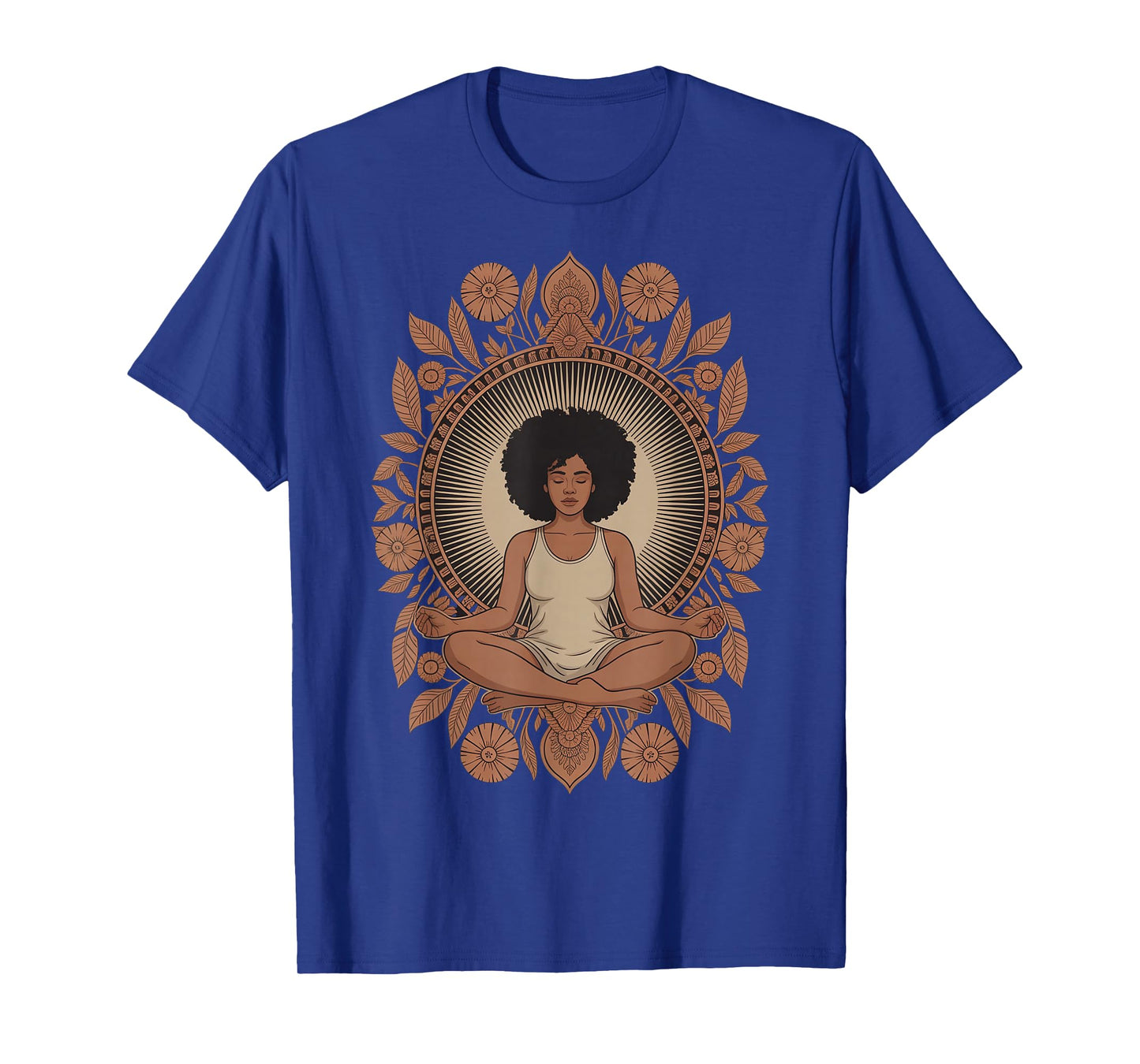 Meditative Black Woman with Floral Mandala T-Shirt