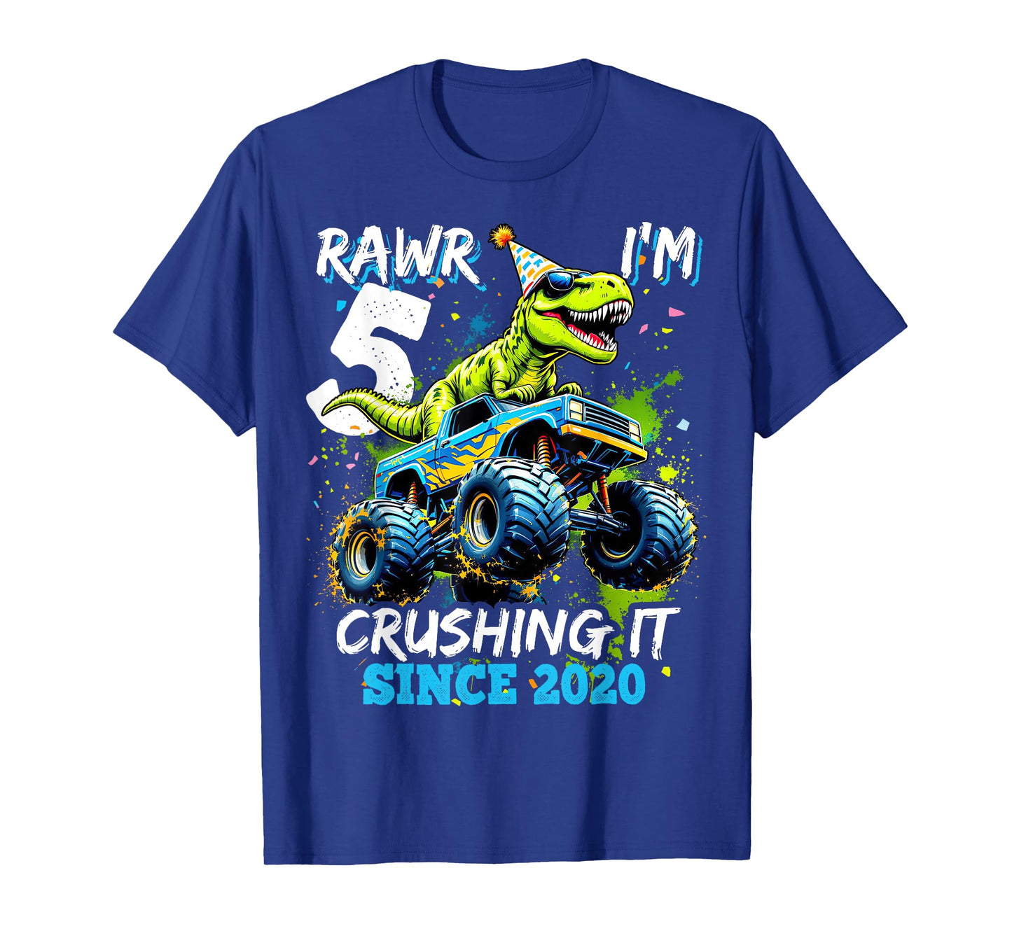 5th Birthday Monster Truck Dinosaur Party Boys Rawr I'm 5 T-Shirt