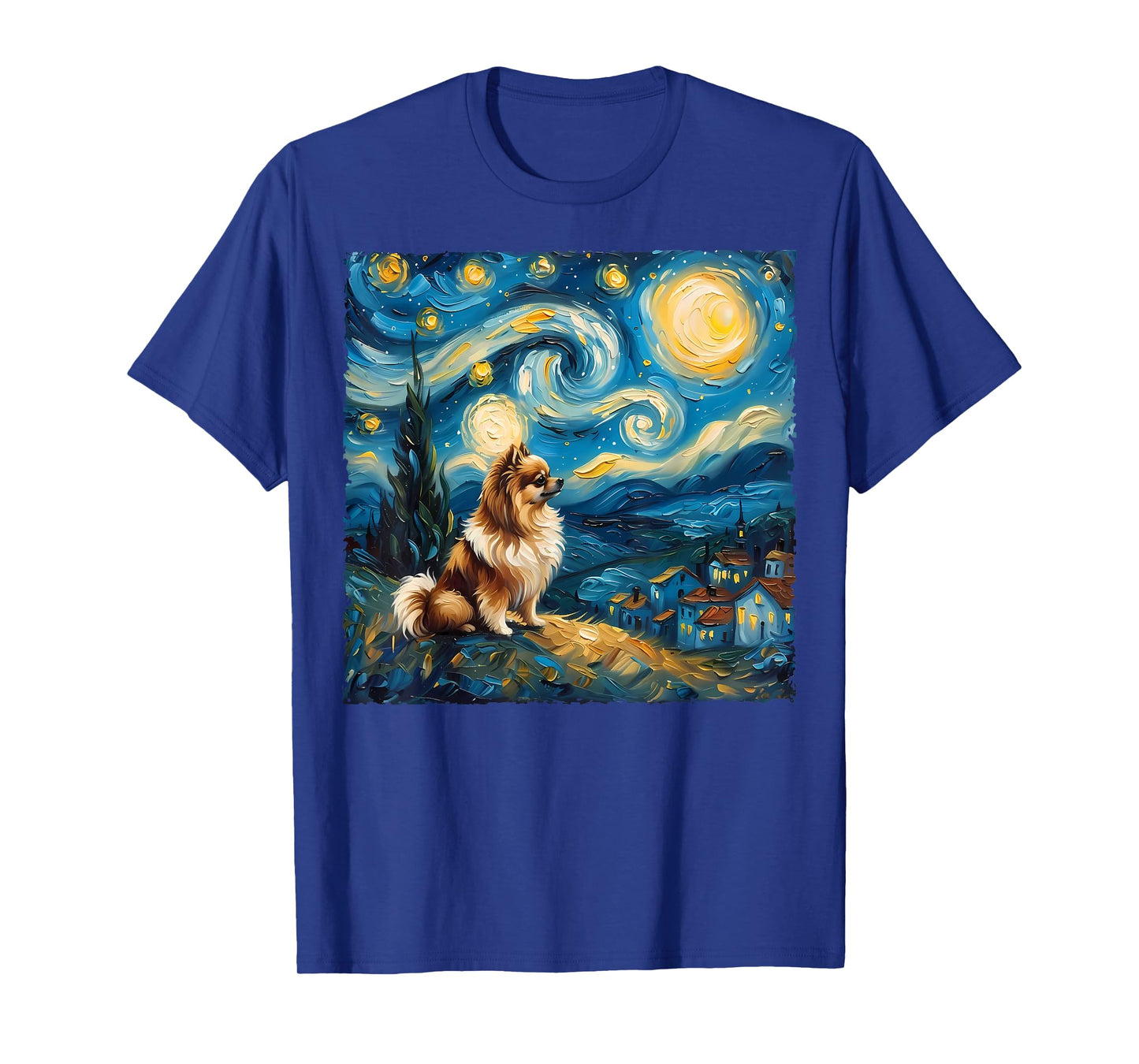 Pomeranian Dog Lovers Starry Night Van Gogh Style Painting Men Women Girls Kids T-Shirt