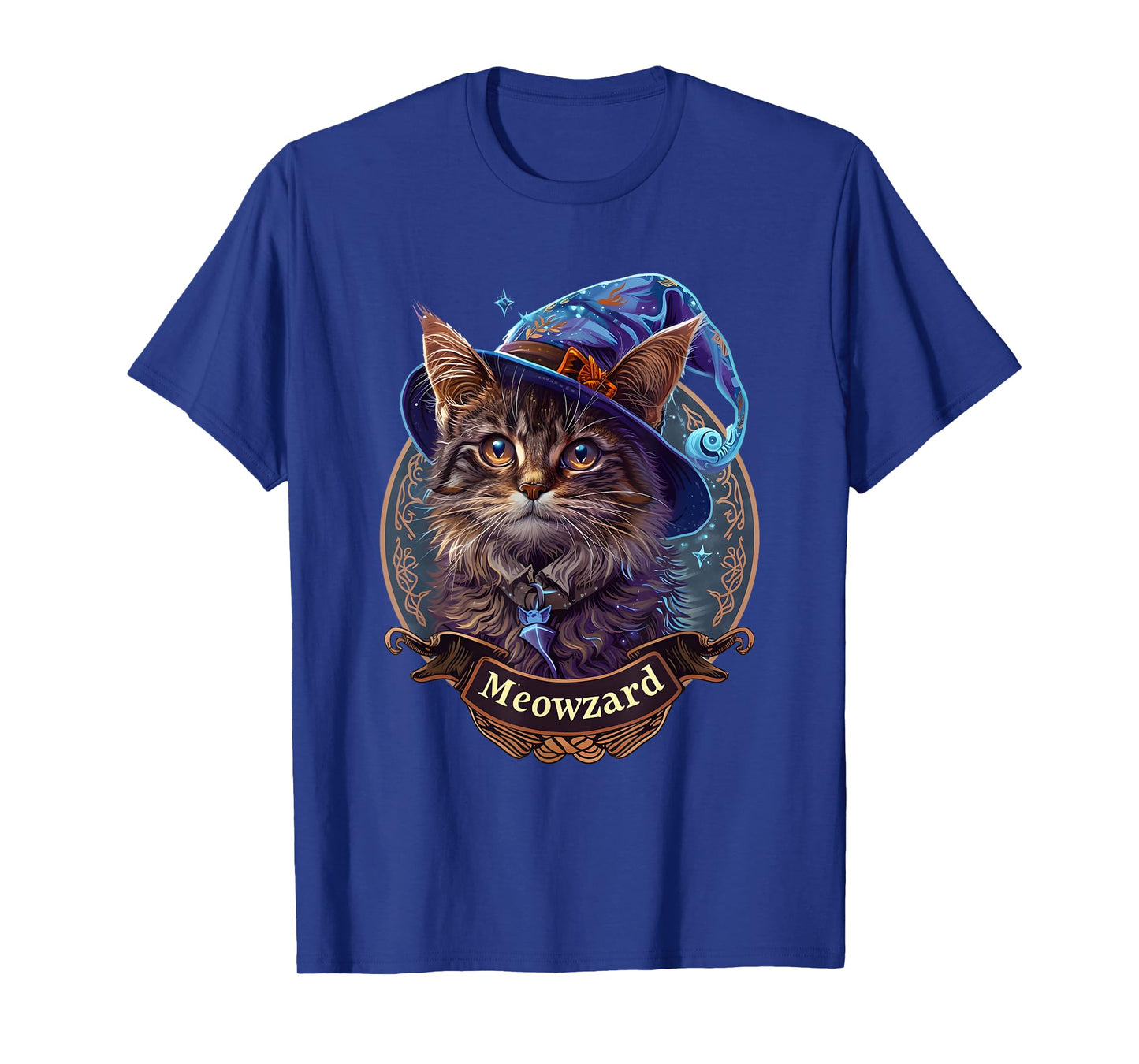Magical Meowzard: Enchanting Cat Wizard Illustration T-Shirt