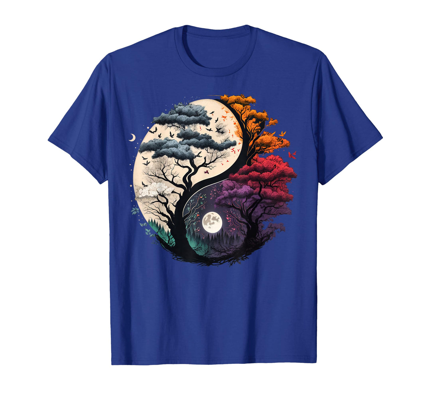Harmony Feng Shui Taoist Yin Yang Balance symbol Unisex Adults Black Tree of Life Yin Yang T-Shirt Small (6/8) Short Sleeve