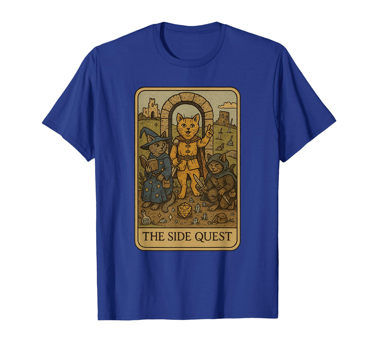 RPG Gamer Cats Funny Side Quest Tarot Card Nerdy Men Women T-Shirt