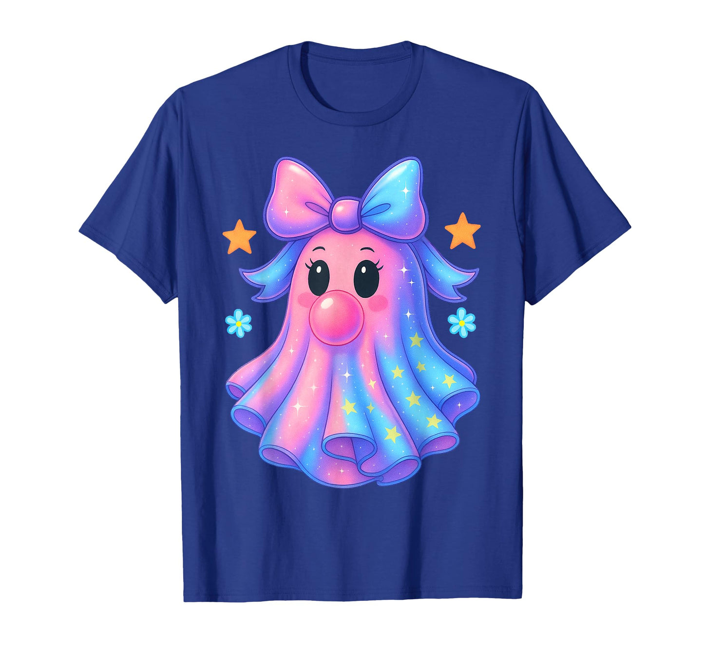 Ghost Bubblegum Coquette Coloful Bow Halloween Girls Women T-Shirt