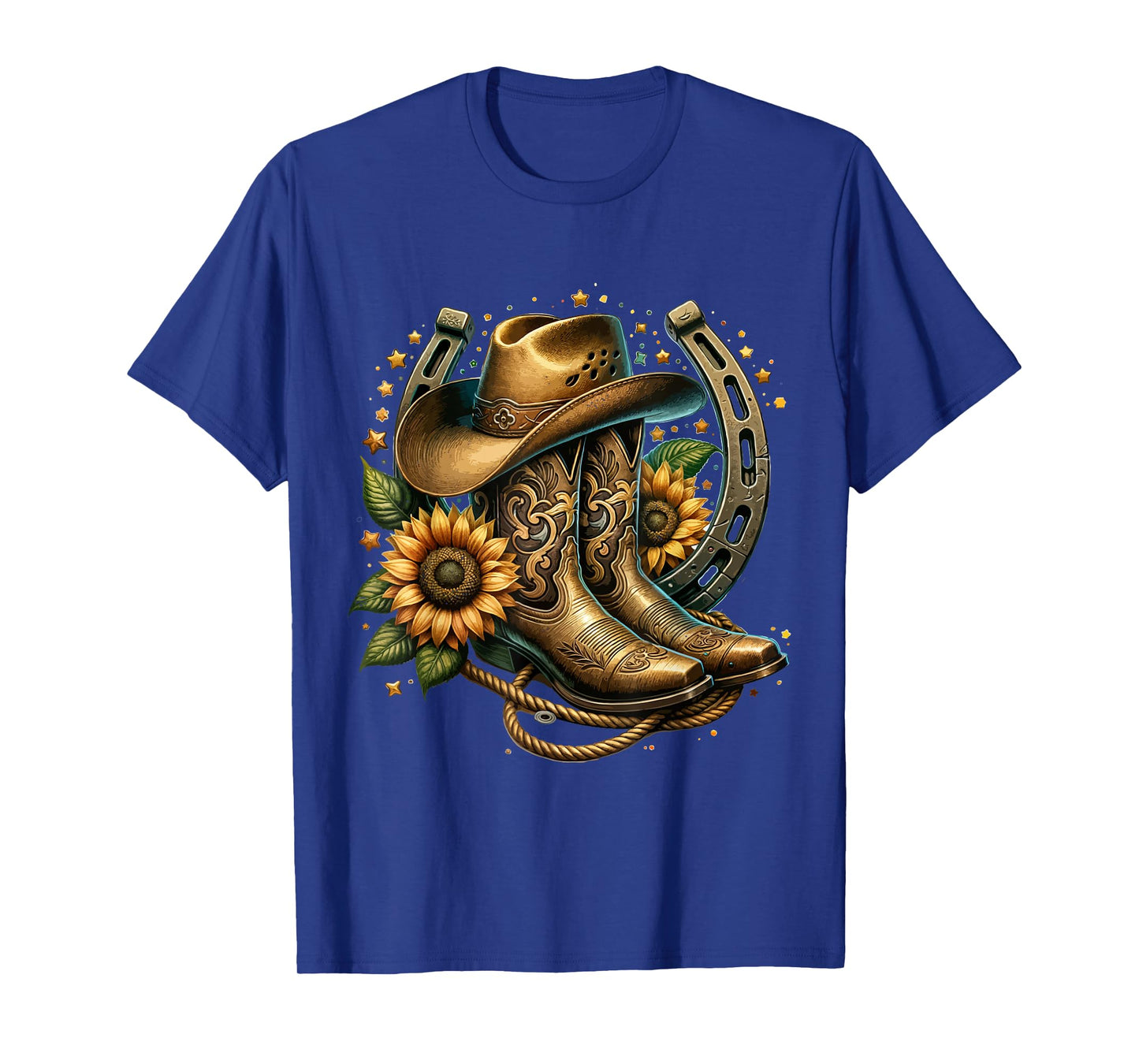 Vintage Rustic Western Country Cowboy Boot Art Tee - Women's Western Themed Floral Boot, Rope & Hat T-Shirt - Black, Small