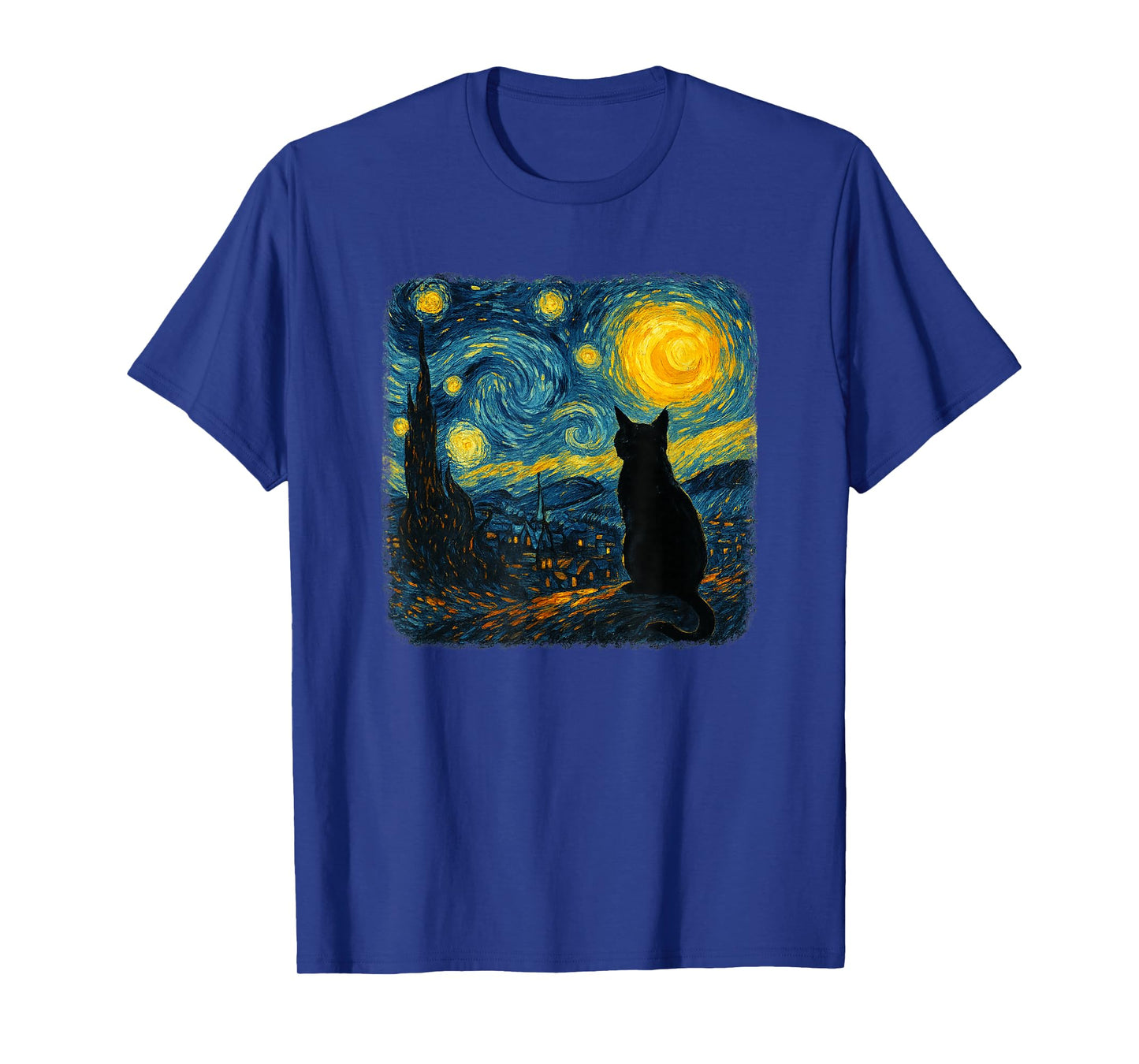 Funny Black Cat Starry Night Parody Painting Cat Lovers T-Shirt