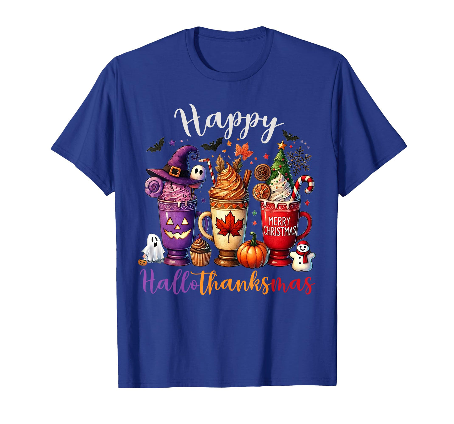 Happy Hallothanksmas Coffee Lover Halloween Merry Christmas T-Shirt
