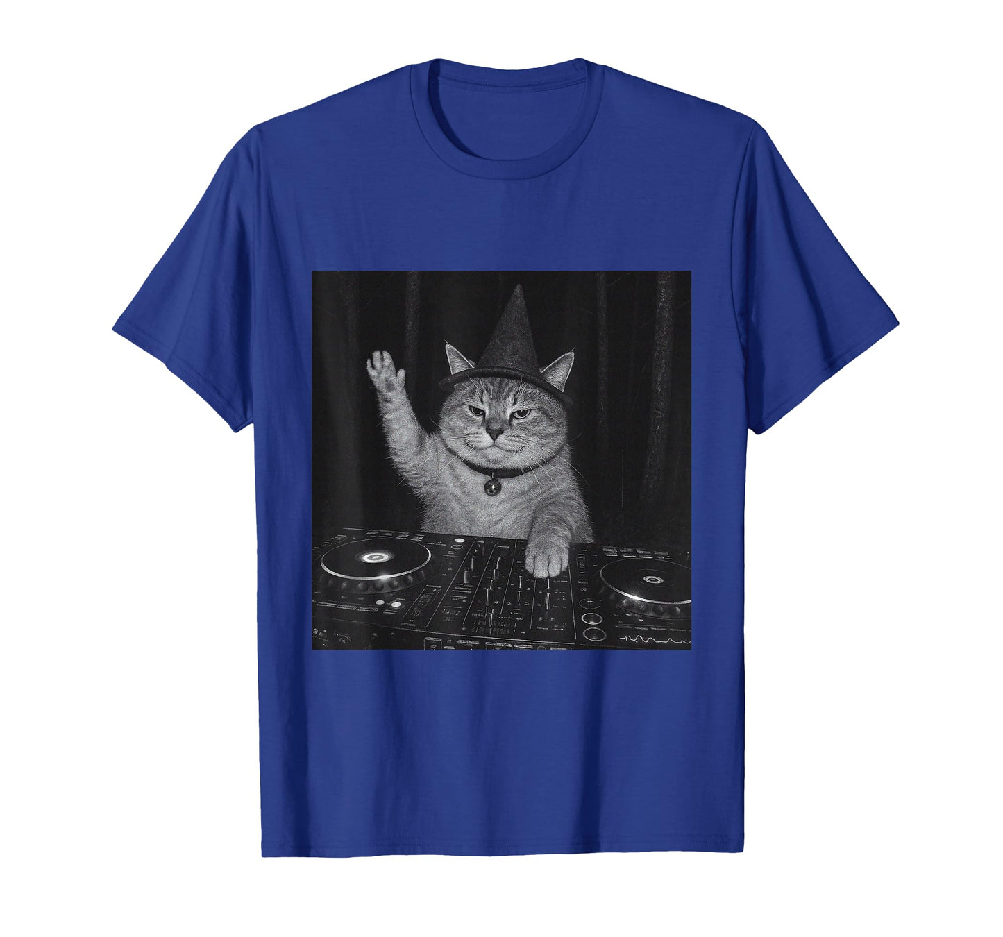 Funny Cute Spooky Fat Wizard DJ Cat Vintage Tee Meme Costume T-Shirt