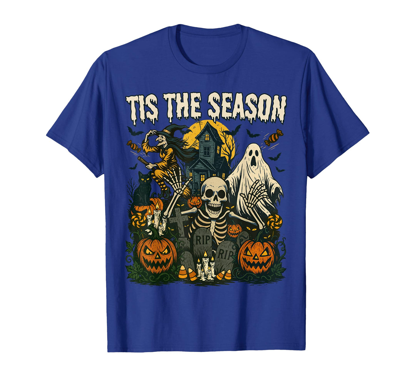 Vintage Tis The Season Halloween Skeleton Ghost Vibes Retro T-Shirt