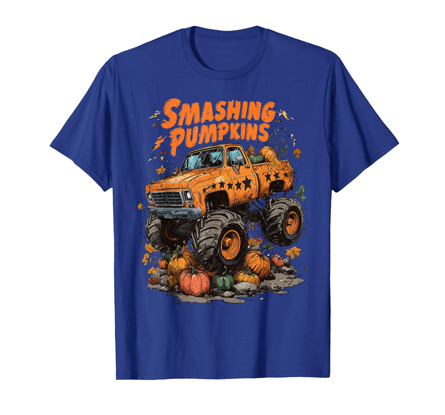 Retro Funny Monster Truck Smashing Pumpkin Boys Halloween T-Shirt