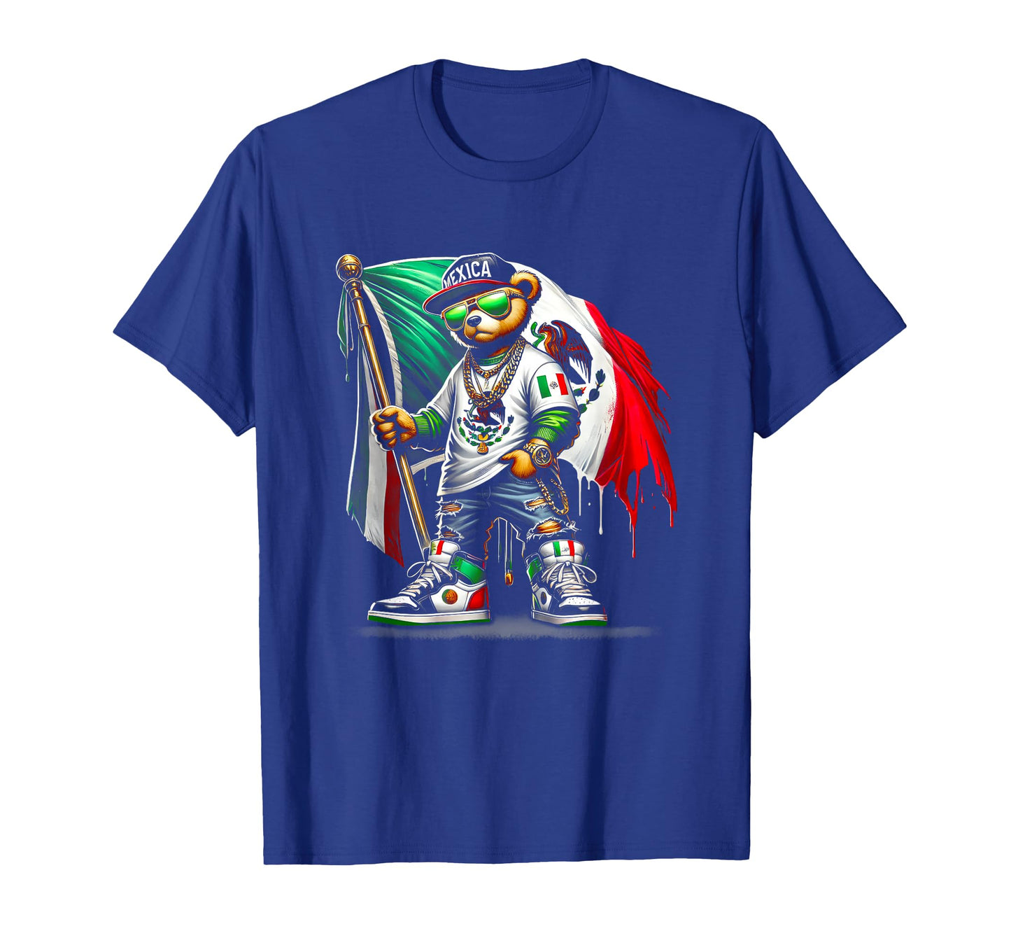 Teddy Bear In Hip Hop Costume Mexican Flag Mexico T-Shirt