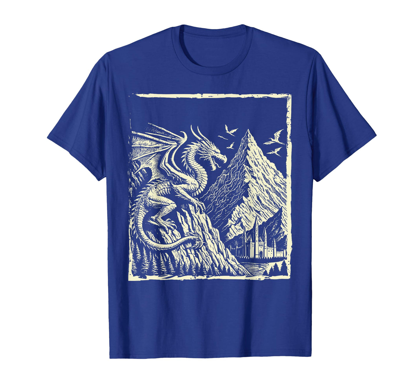 Medieval Dragon Mountain Castle Mythical Men Women Kids T-Shirt