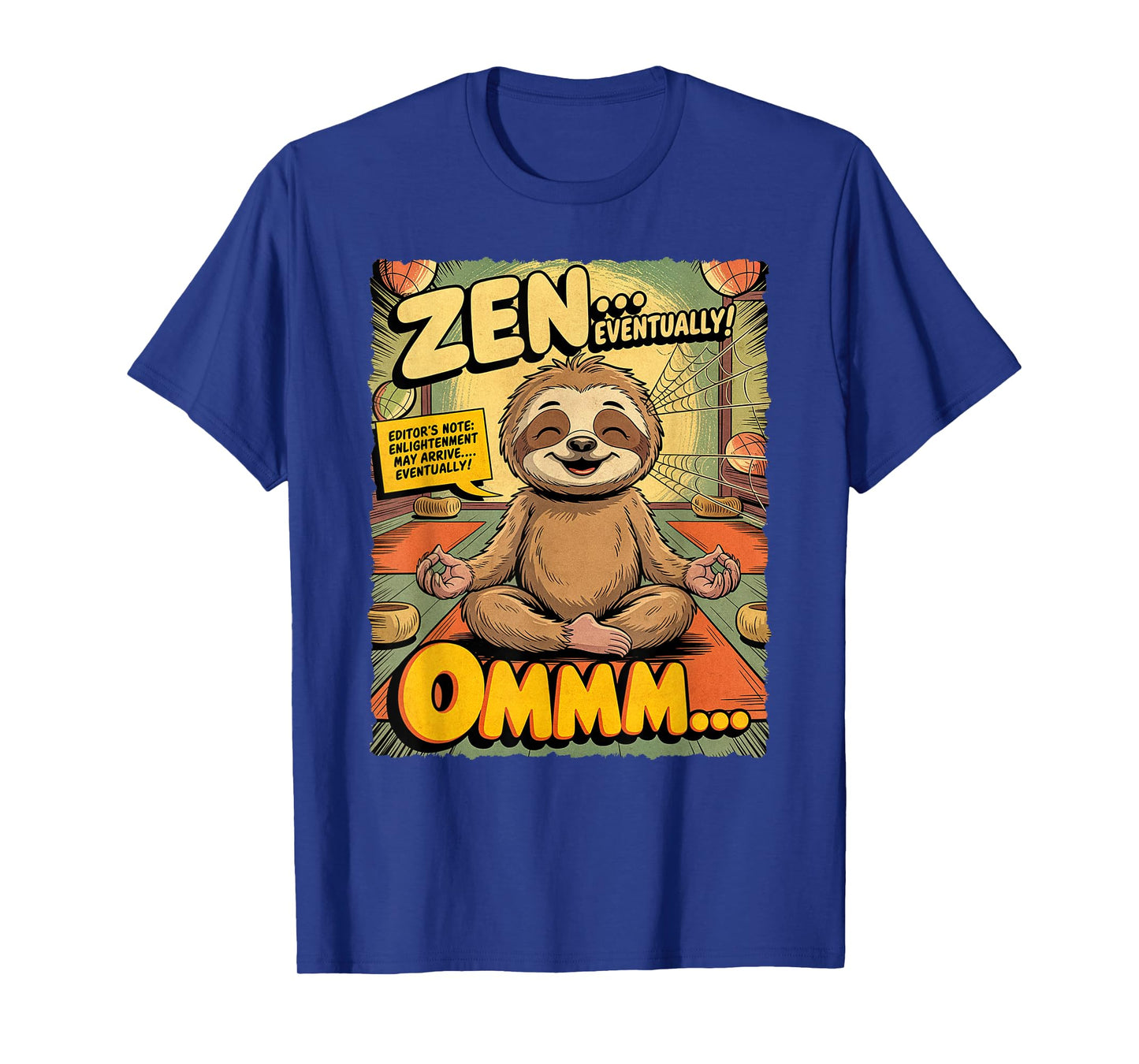 Vintage Sloth Yoga Funny Retro Comic Meditation Zen Lotus T-Shirt