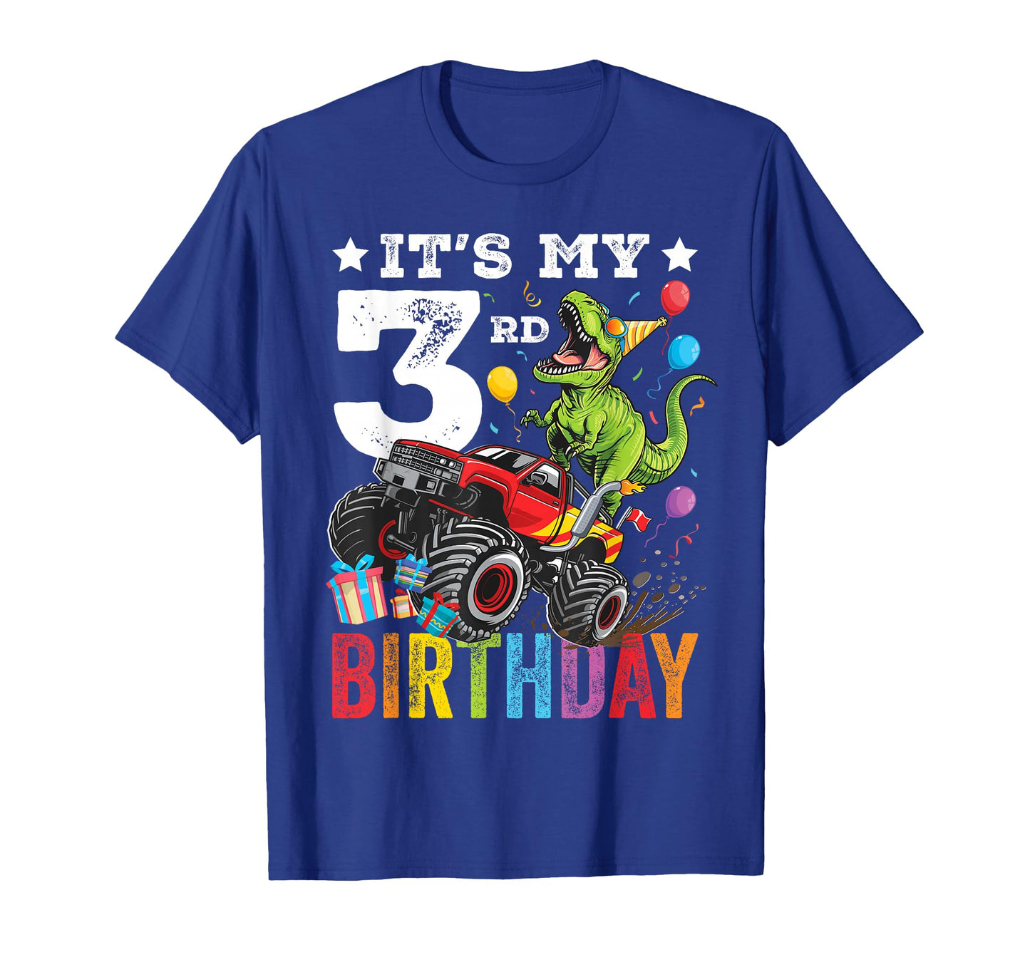 Three 3rd Birthday Dinosaur Monster Truck T-Shirt