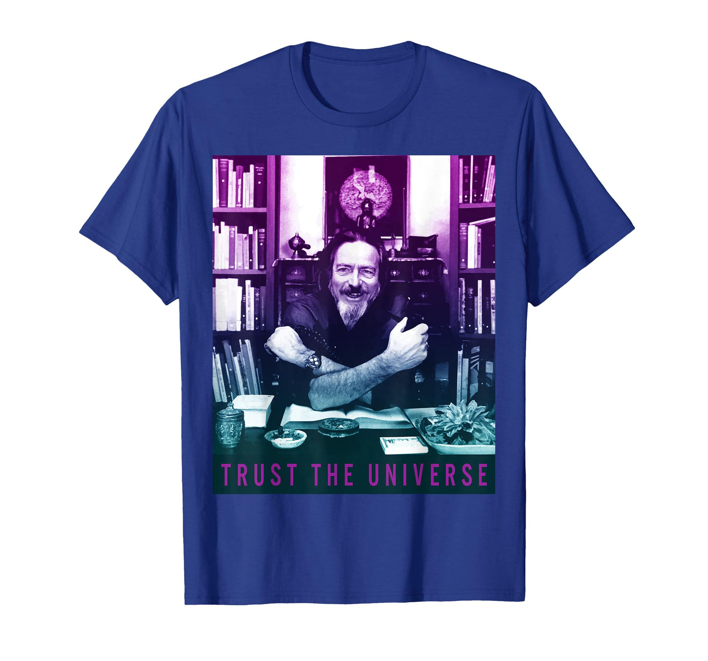 Quotes and Sayings Famous Philosophers Alan Watts Gradient Photo Trust The Universe Unisex Adults Men's Casual Yoga T-Shirt Black Small