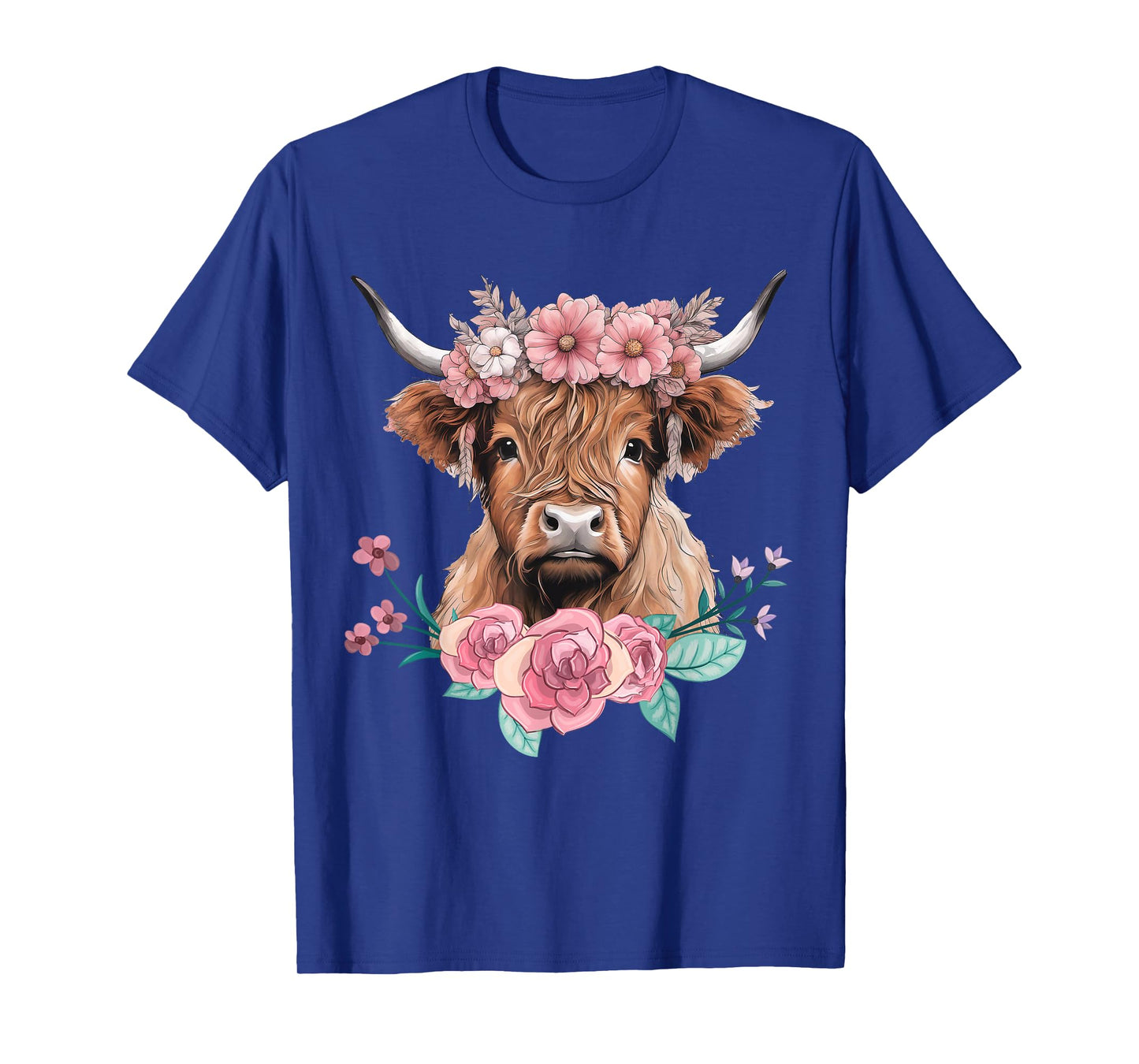 Cute Baby Highland Cow With flowers Calf Animal cow women T-Shirt