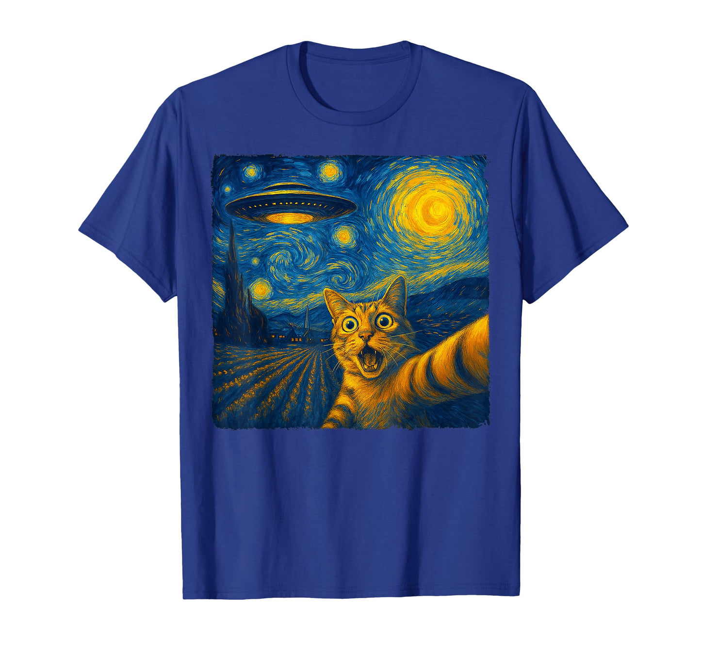 Cat Selfie with UFO Cats Starry Night Van Gogh Men Women Kid T-Shirt