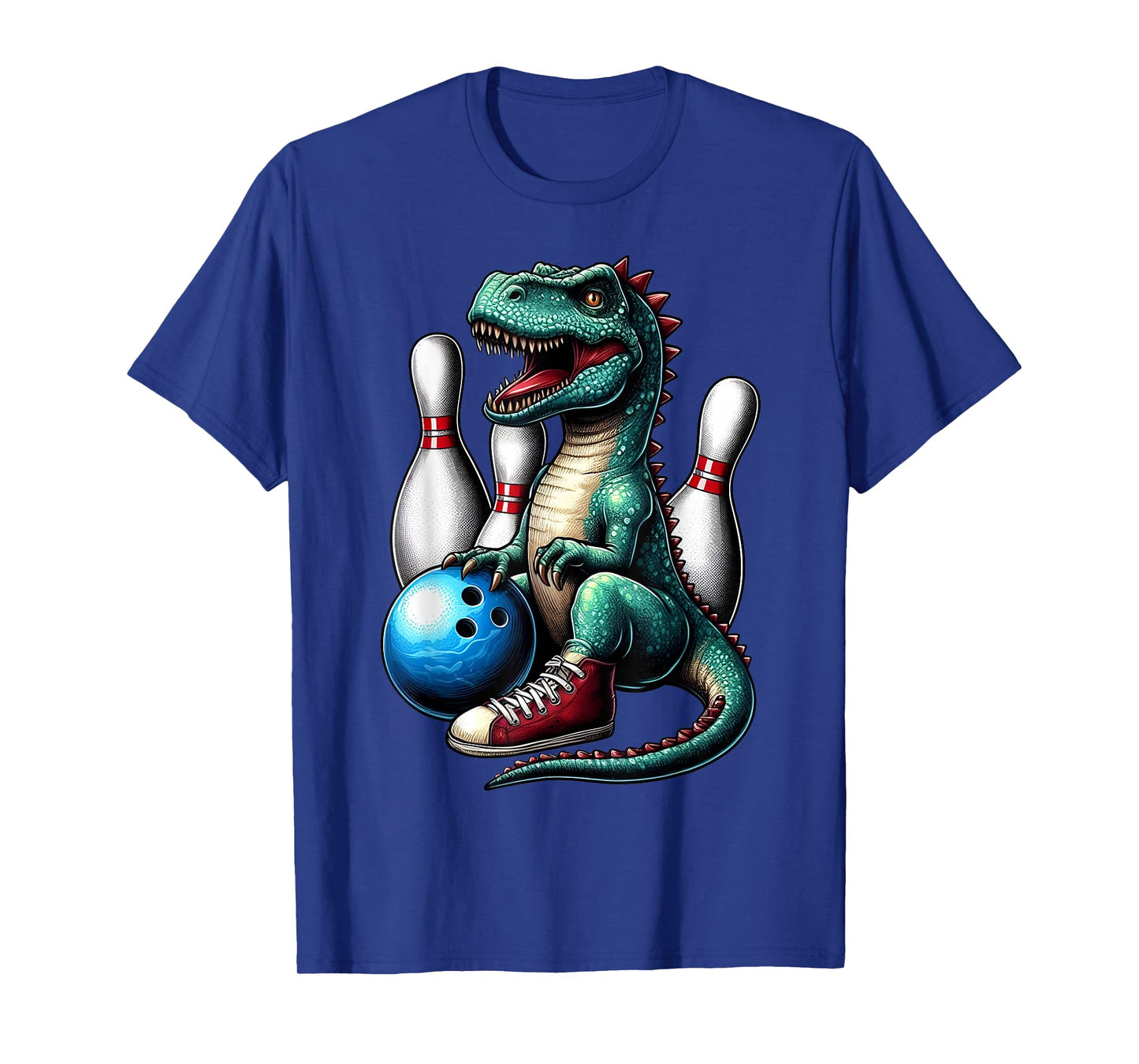 Dinosaur Bowling Ball Graphic Funny Dino Bowler Kids Adults T-Shirt